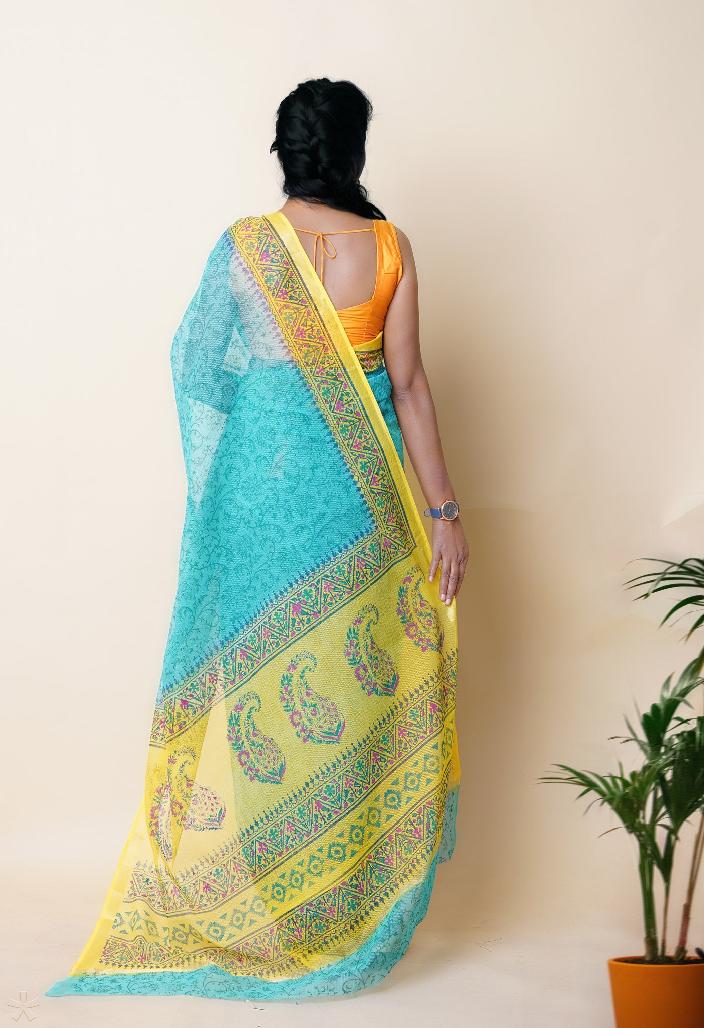 Green Pure Hand Block Printed Kota Saree