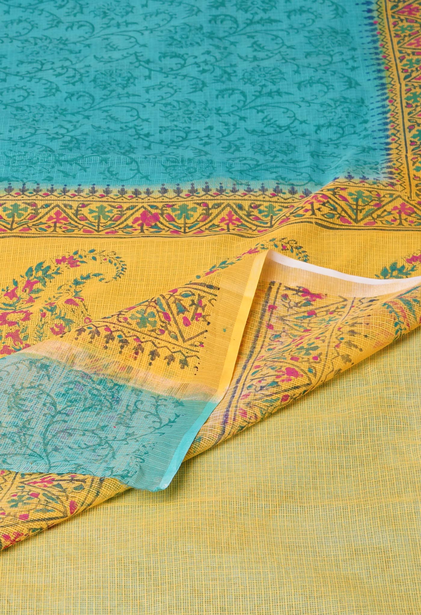 Green Pure Hand Block Printed Kota Saree
