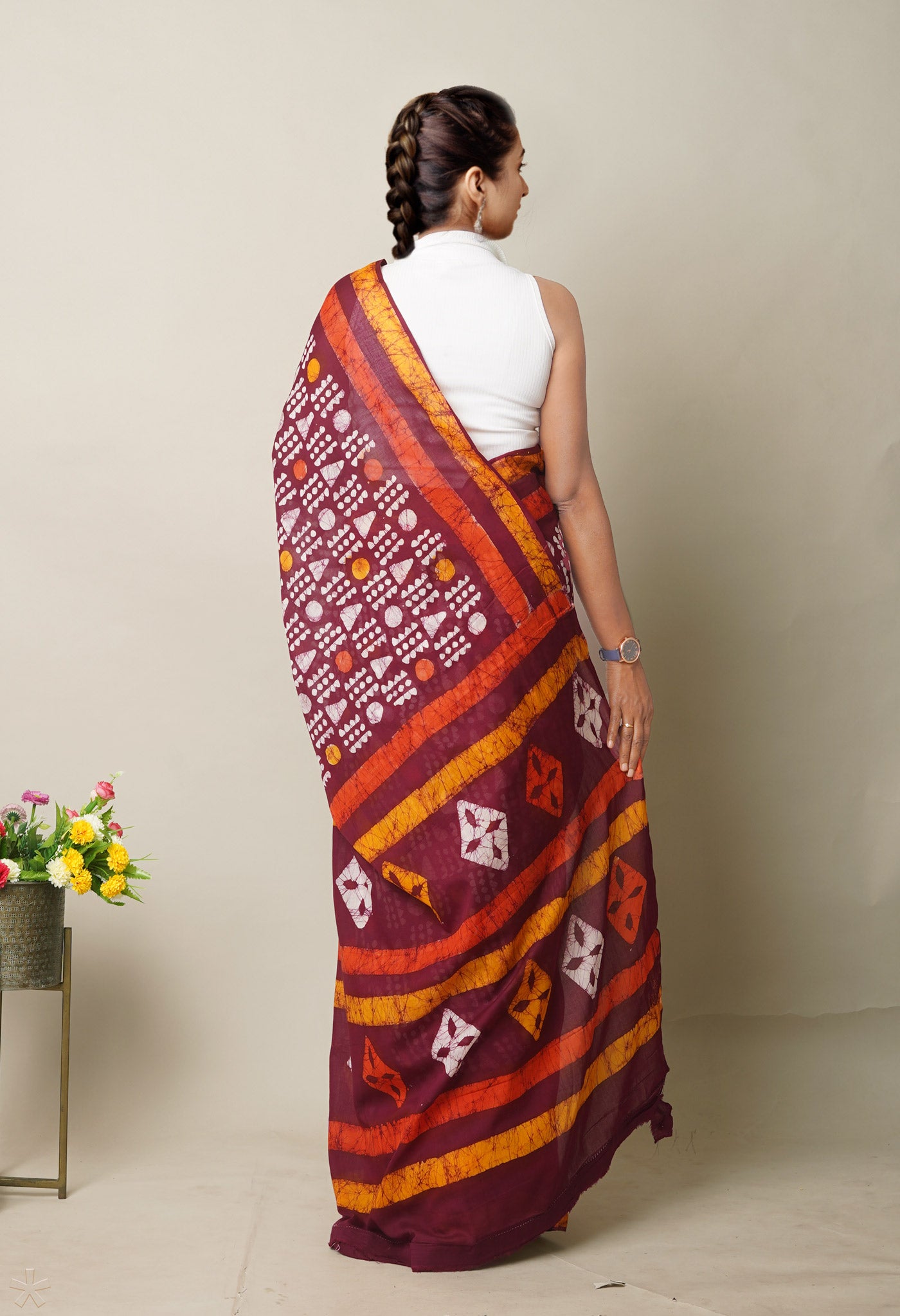 Maroon Pure Wax Batik Printed Superfine Mulmul Cotton Saree