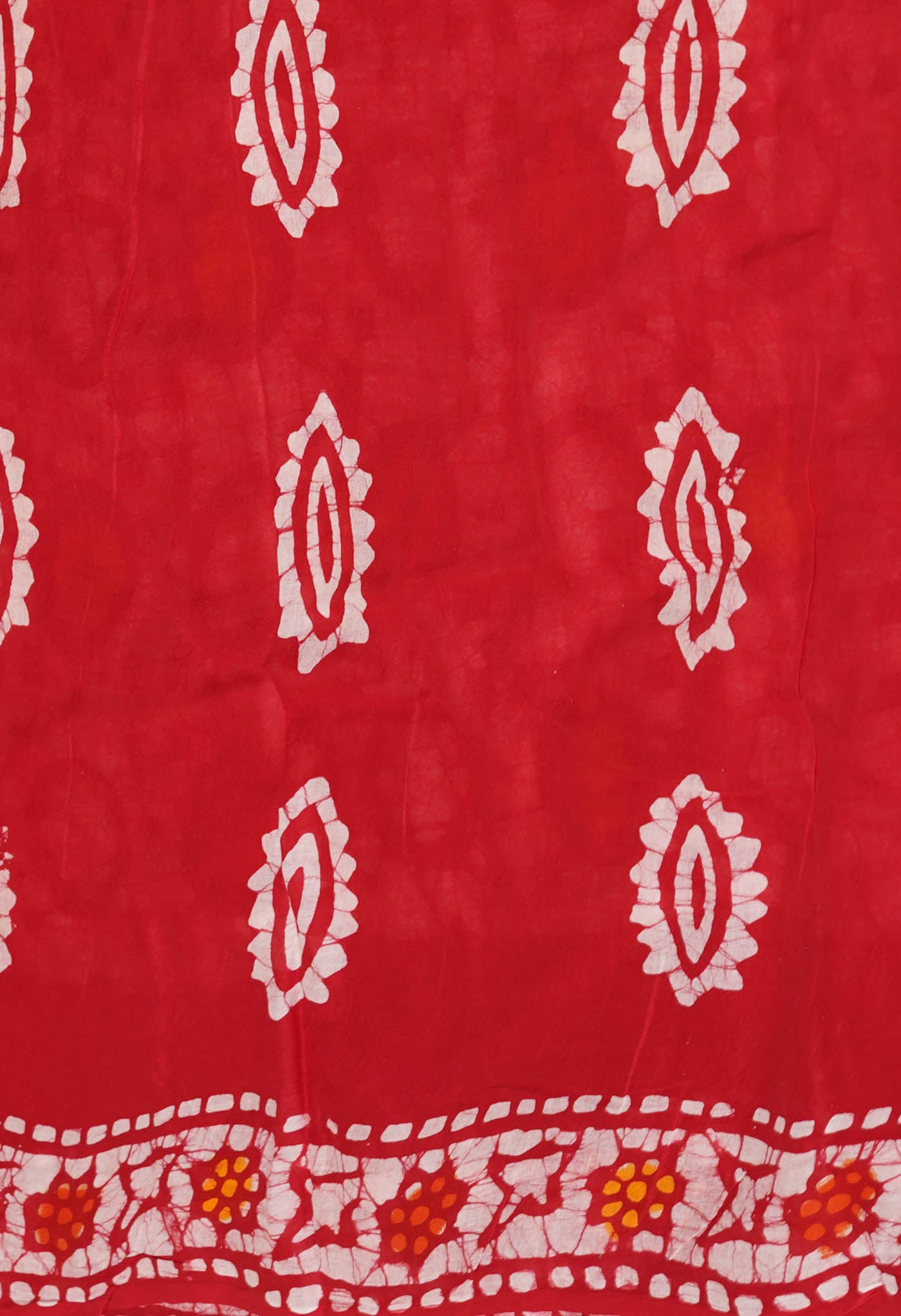 Red Pure Wax Batik Printed Superfine Mulmul Cotton Saree