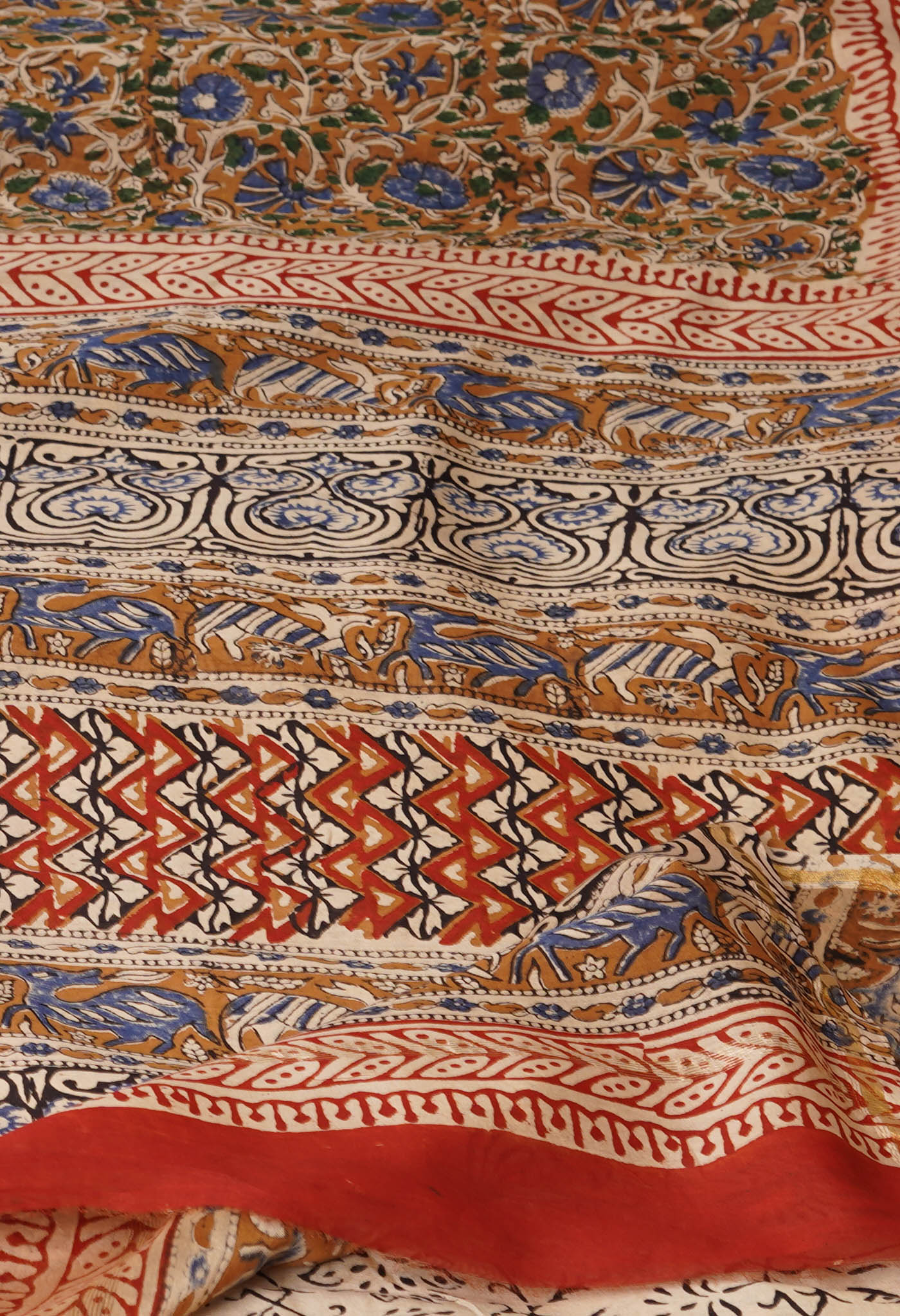 Brown Pure Bagru Kalamkari Printed Chanderi Sico Saree-UNM76668