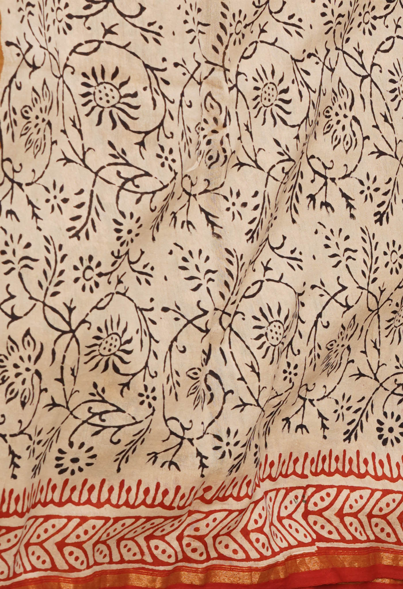 Brown Pure Bagru Kalamkari Printed Chanderi Sico Saree-UNM76668