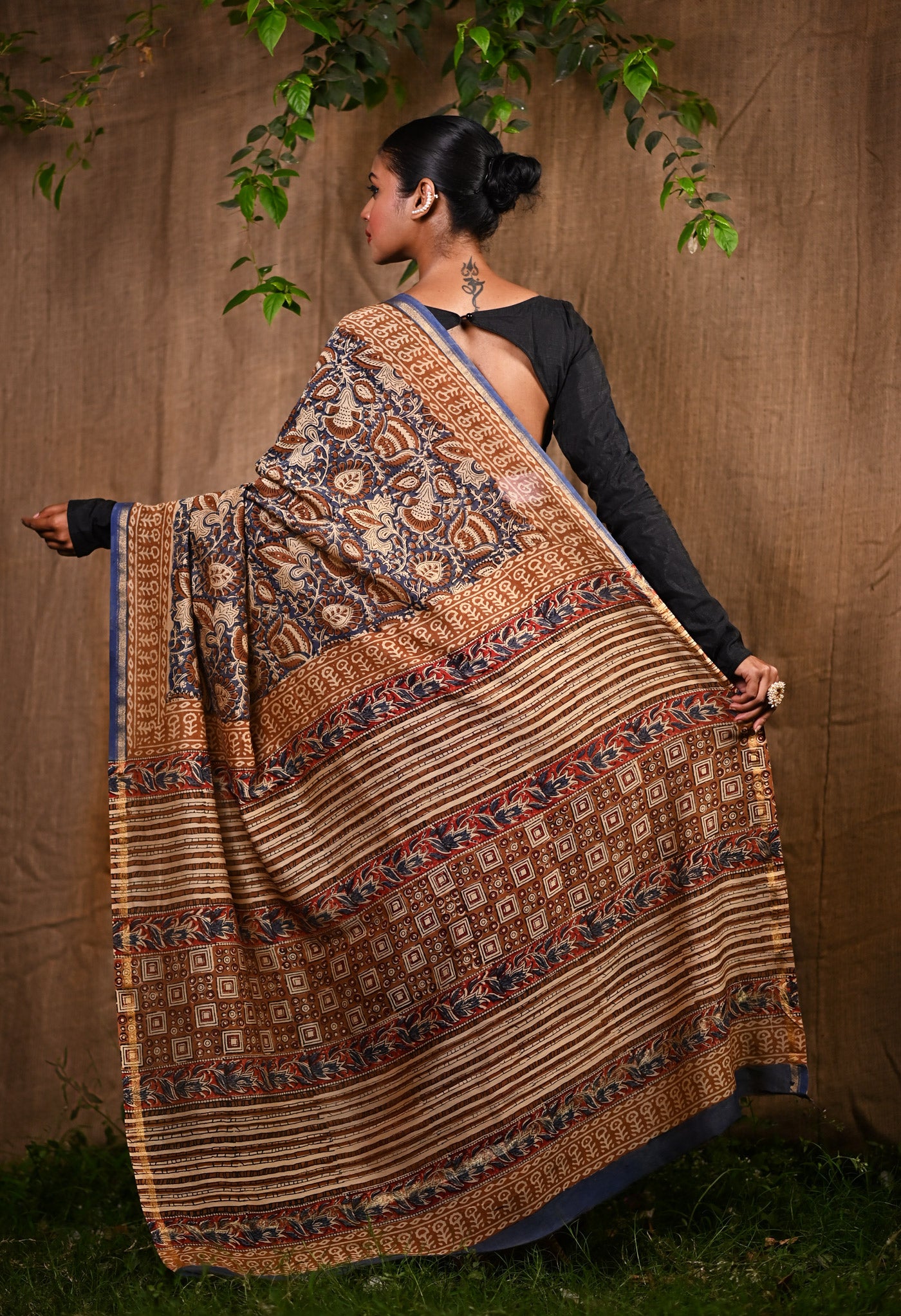 Blue Pure Bagru Kalamkari Printed Chanderi Sico Saree-UNM76670