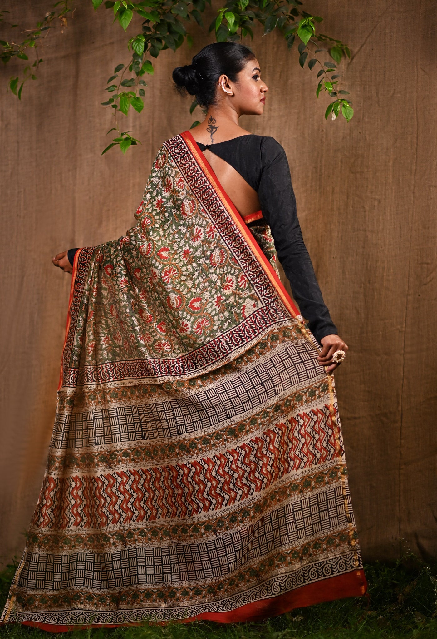 Green Pure Bagru Kalamkari Printed Chanderi Sico Saree-UNM76671