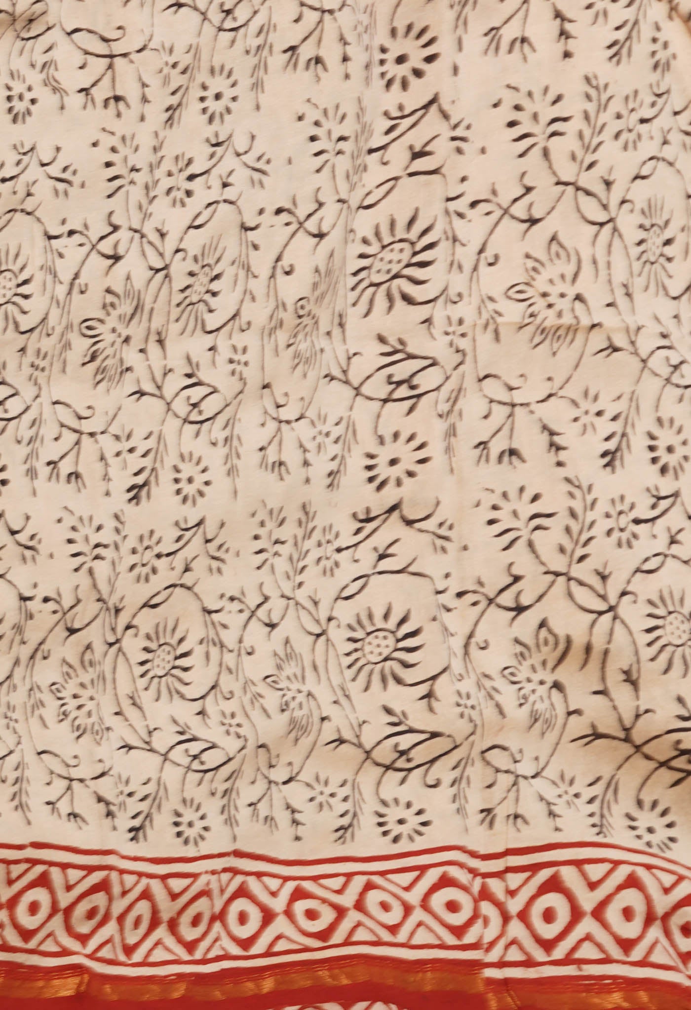 Cream Pure Bagru Printed Chanderi Sico Saree