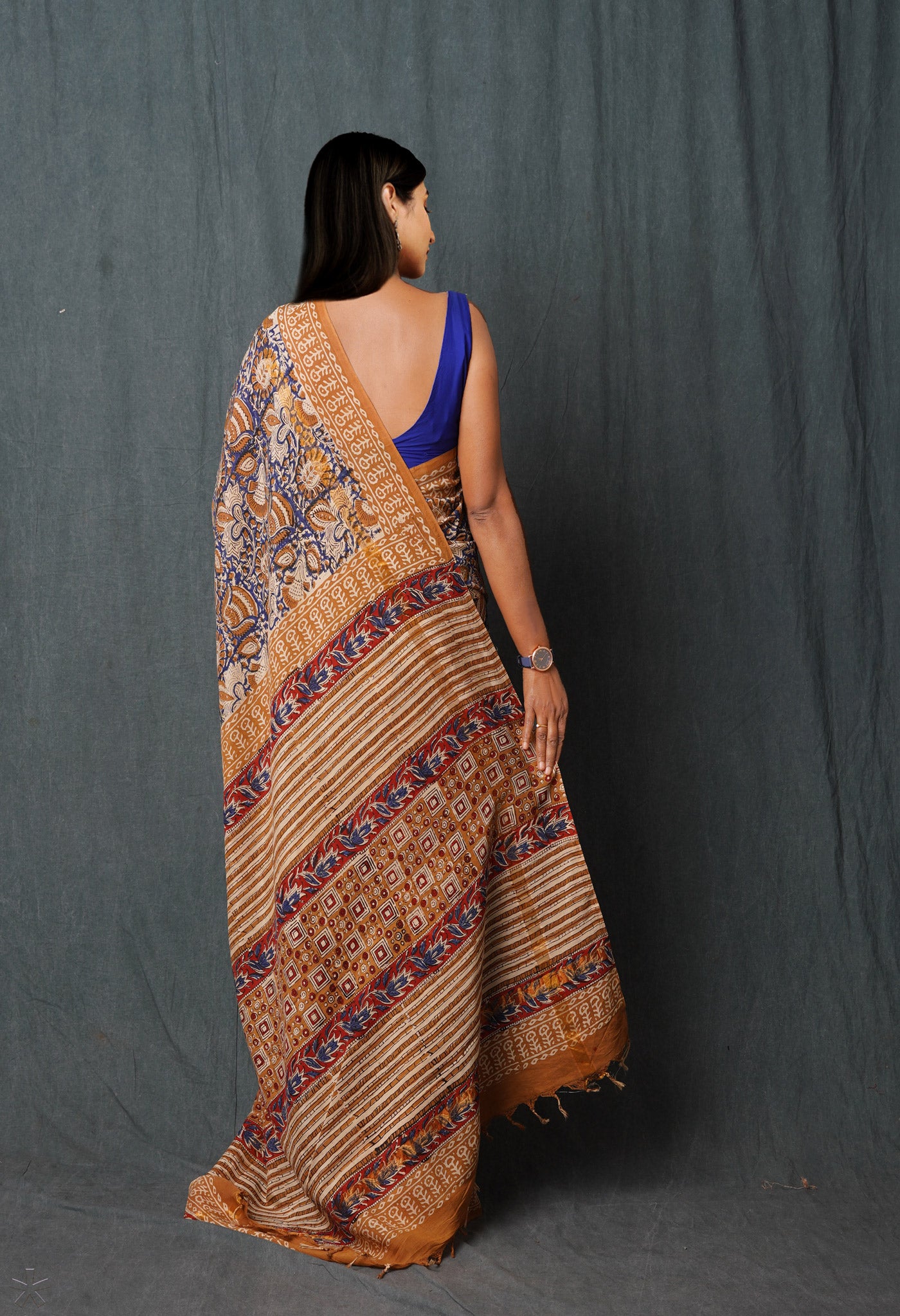 Blue Pure Bagru Printed Soft Silk Saree