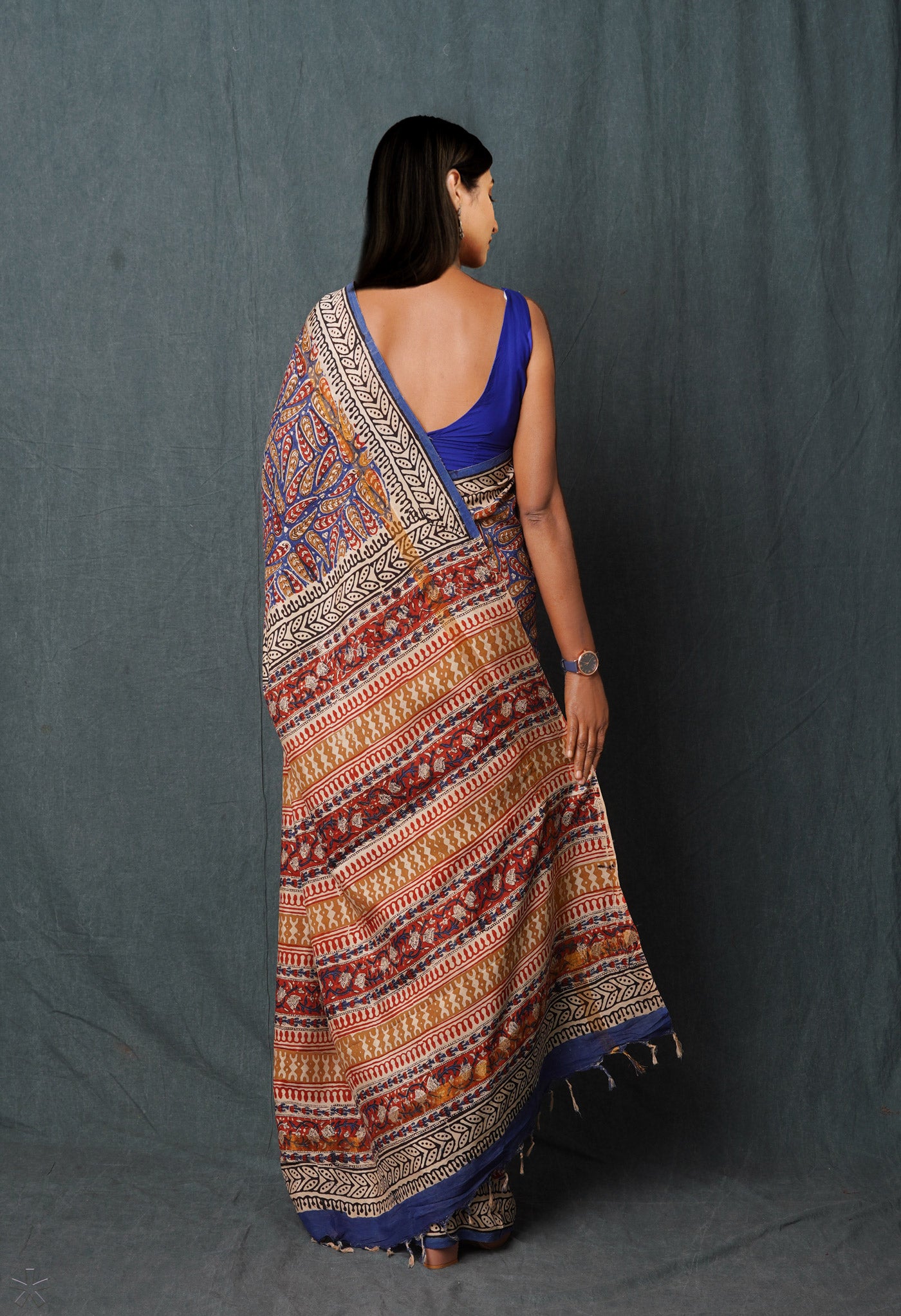 Blue Pure Bagru Printed Soft Silk Saree