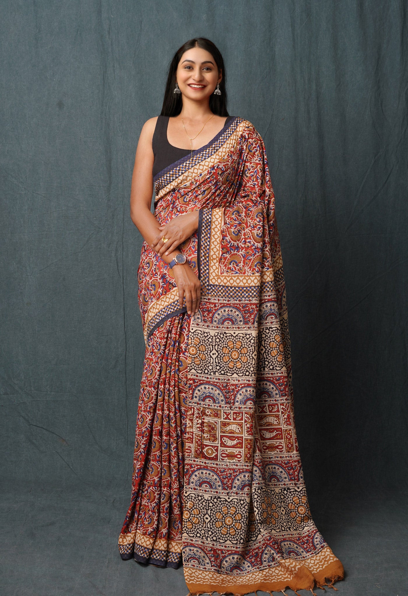 Red Pure Bagru Printed Soft Silk Saree