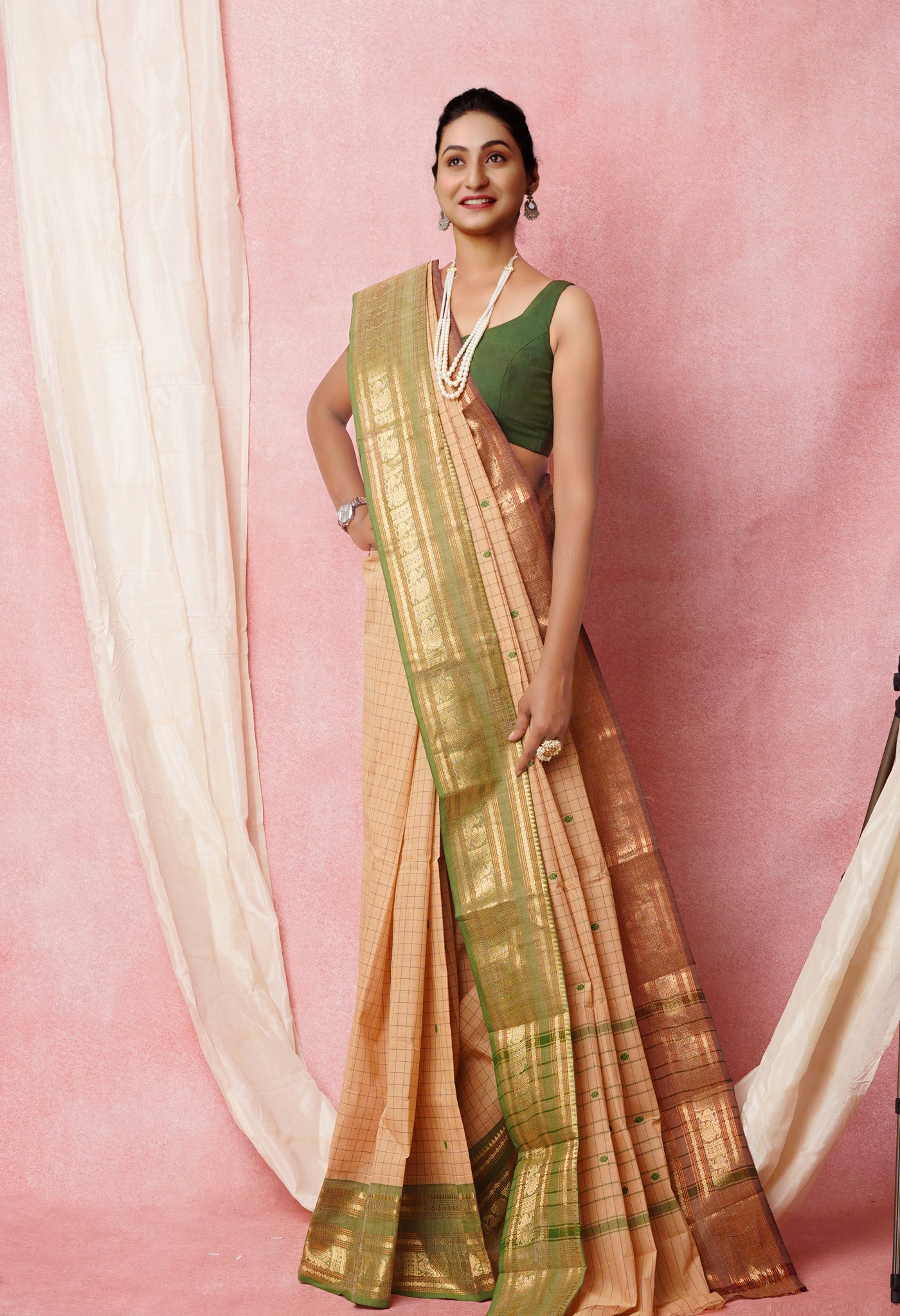 Cream Pure Pavani Handcrafted Kanchi Cotton Saree