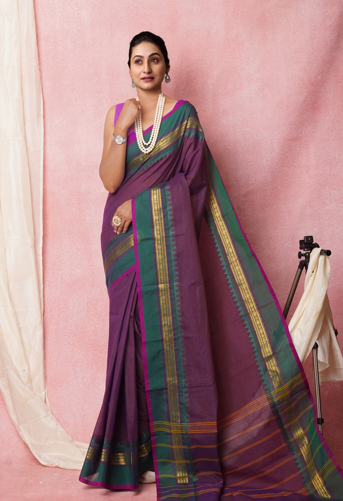 Violet Pure Pavani Handcrafted Kanchi Cotton Saree