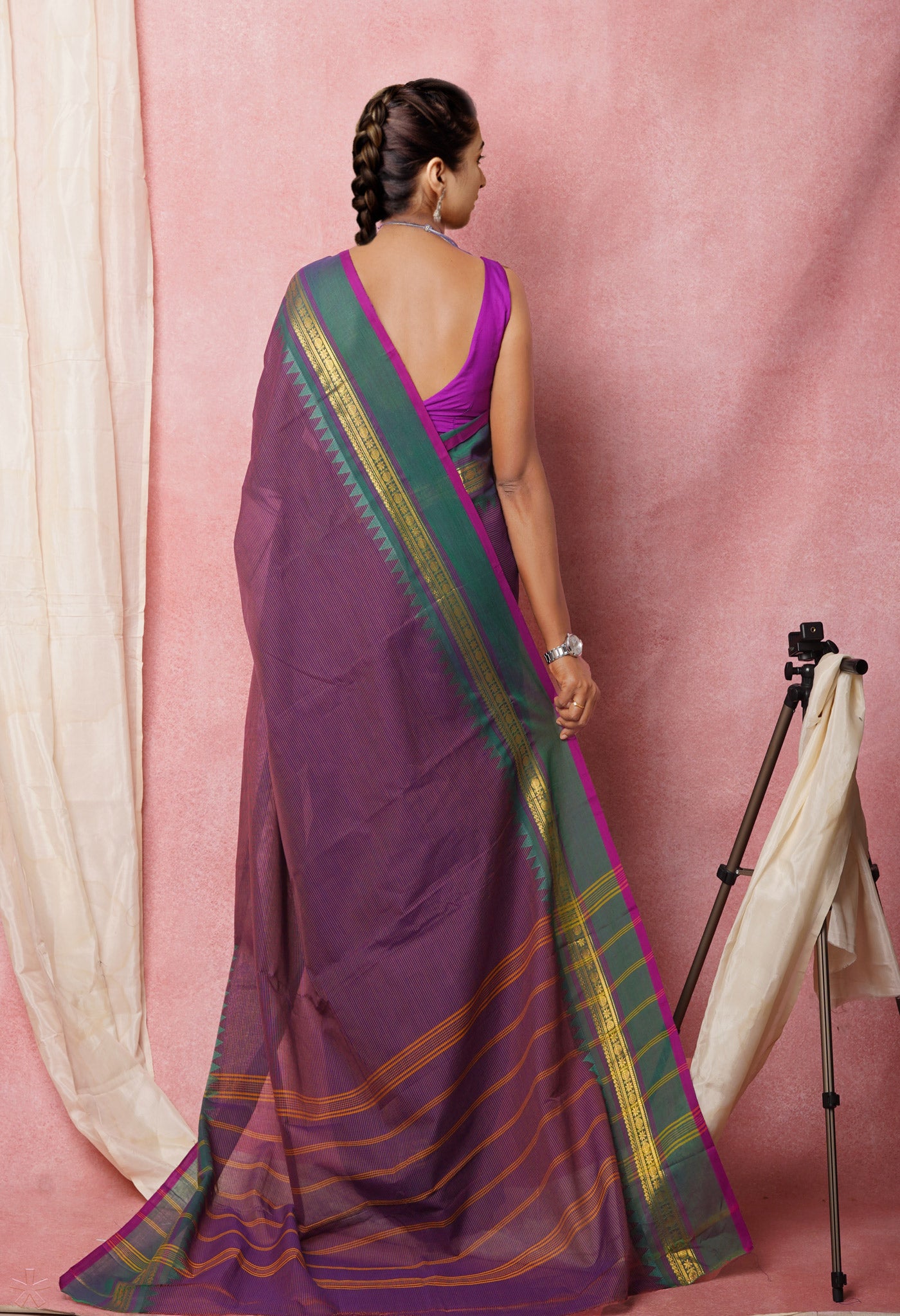 Violet Pure Pavani Handcrafted Kanchi Cotton Saree