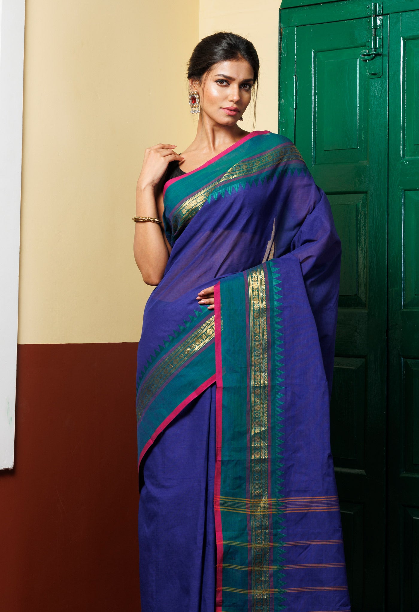 Blue Pure Pavani Handcrafted Kanchi Cotton Saree-UNM76743