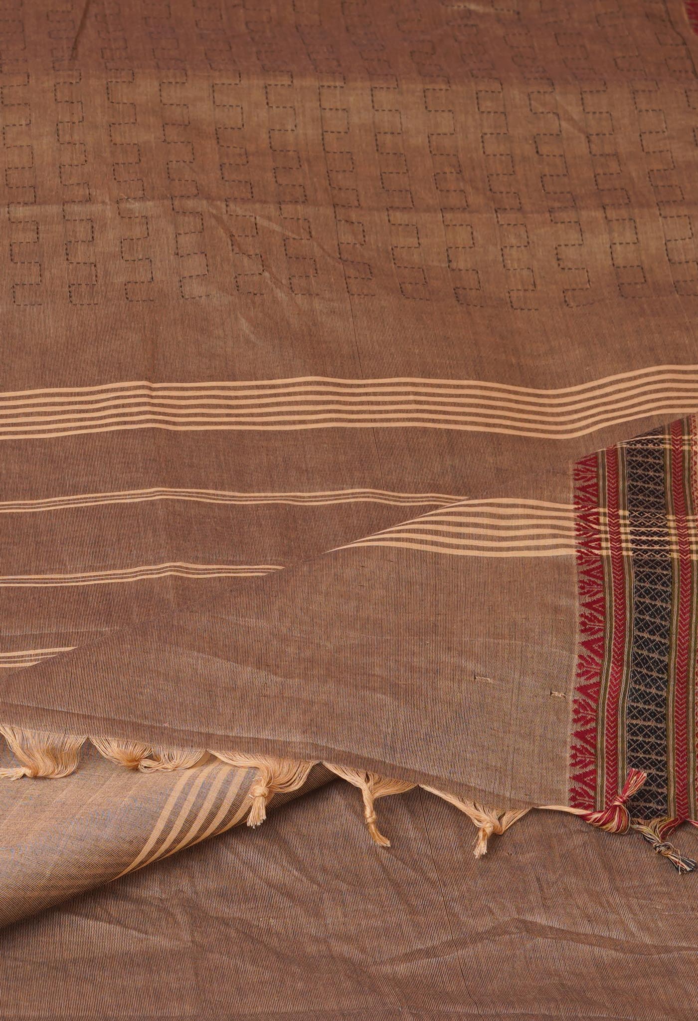 Brown Pure Pavani Handcrafted Kanchi Cotton Saree