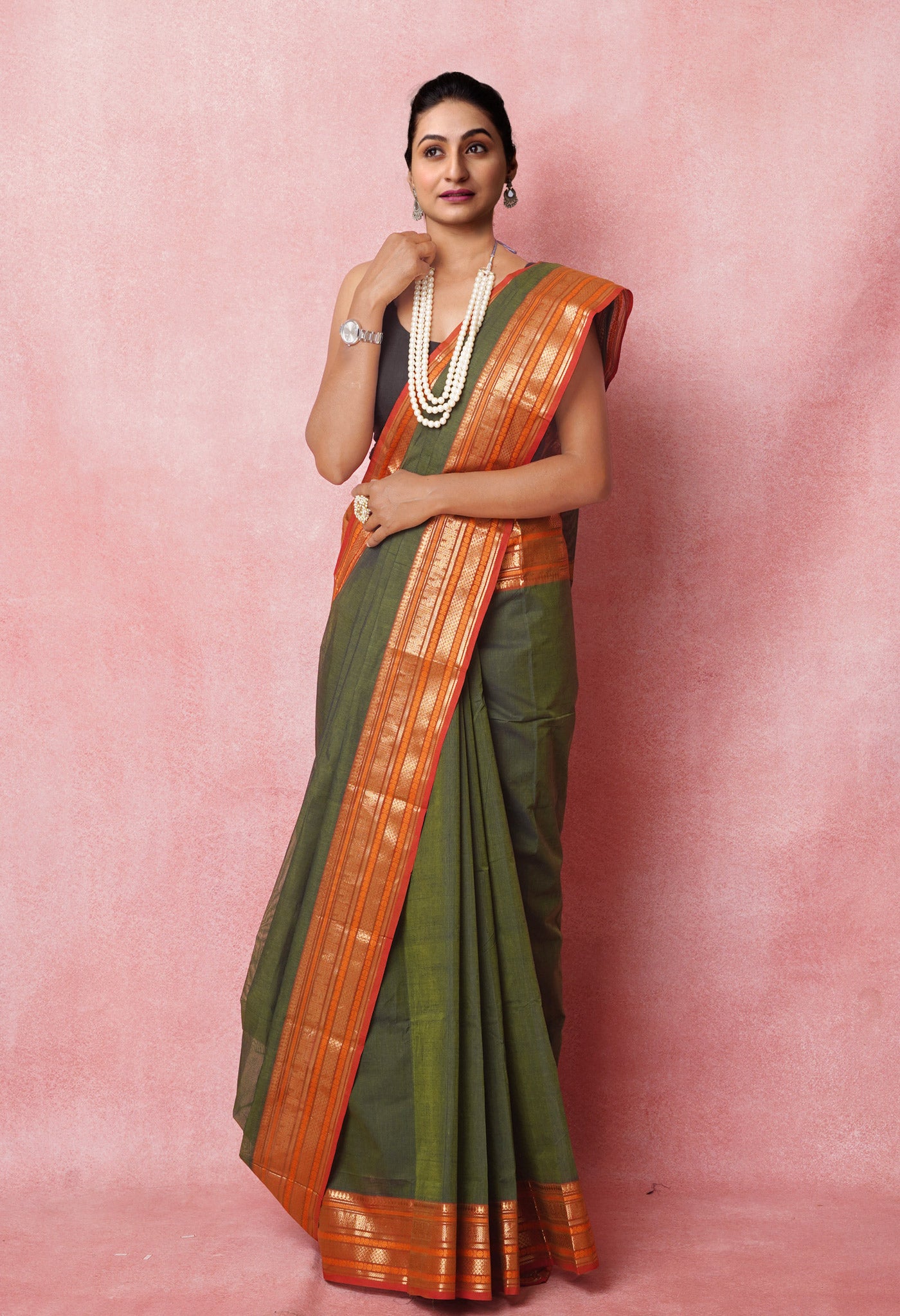 Green Pure Pavani Handcrafted Kanchi Cotton Saree