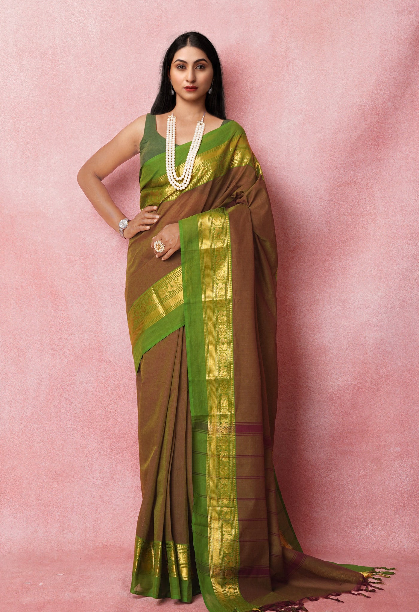 Green Pure Pavani Handcrafted Kanchi Cotton Saree