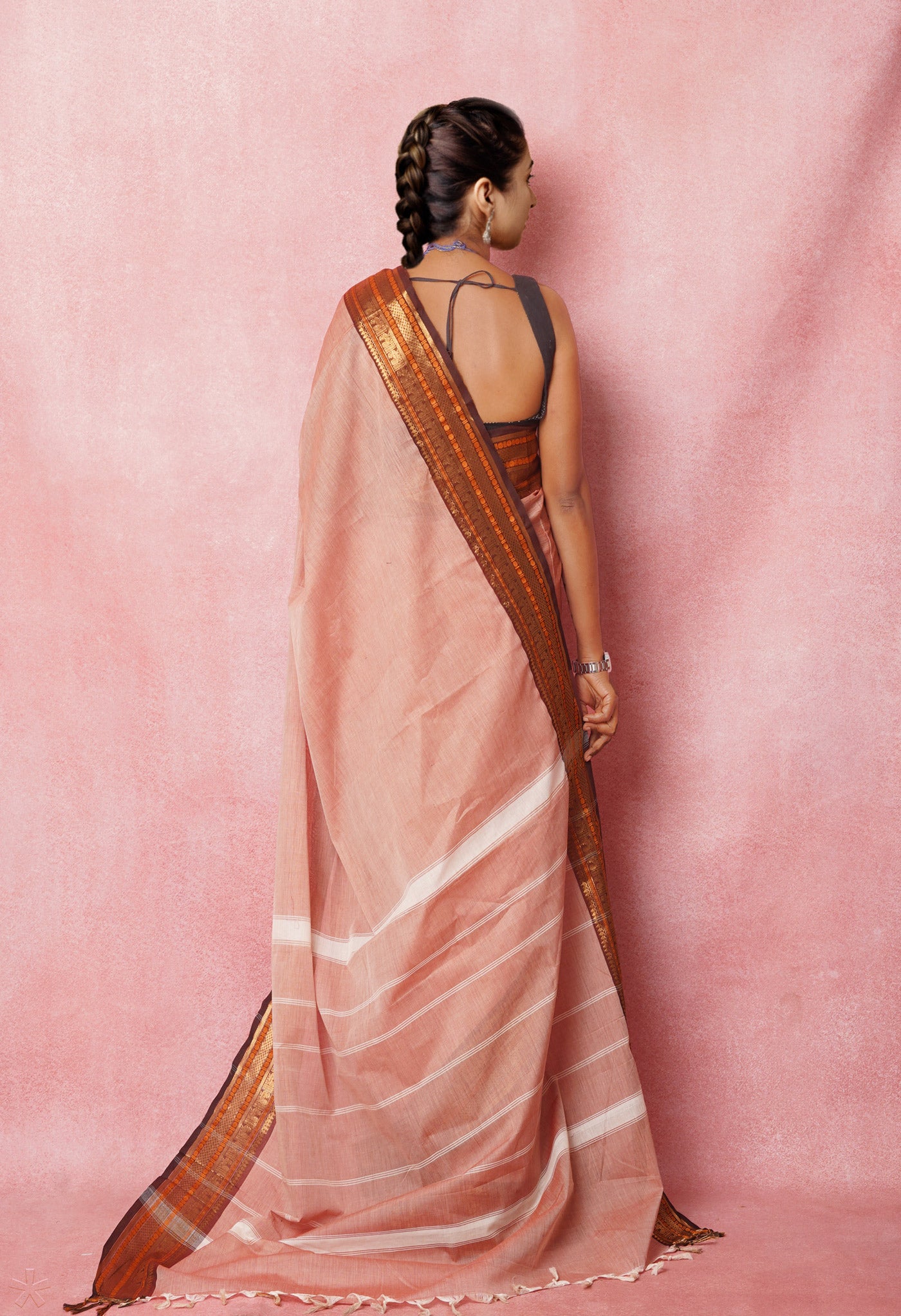 Peach Pink Pure Pavani Handcrafted Kanchi Cotton Saree