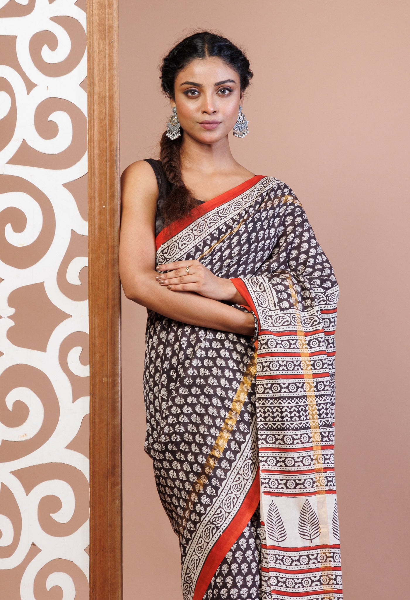 Black Pure Bagru Printed Soft Silk Saree