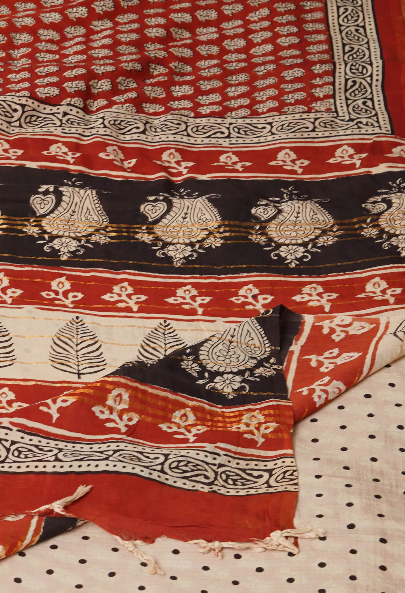Red Pure Bagru Printed Soft Silk Saree