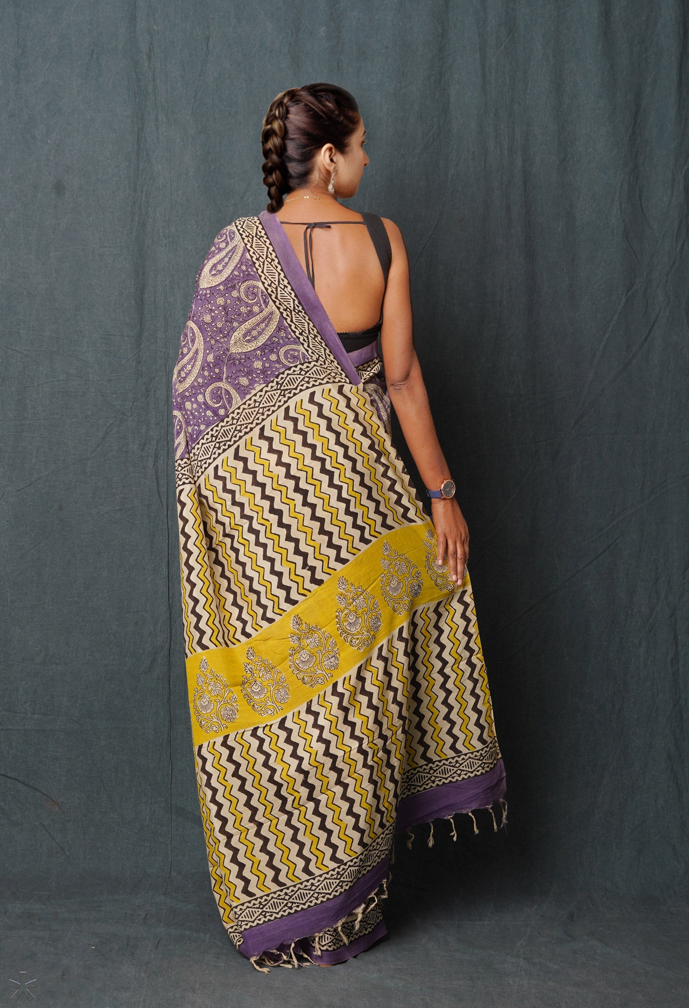 Purple Pure Bagru Printed Soft Silk Saree