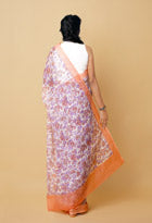 White Pure Hand Block Printed Kota Saree