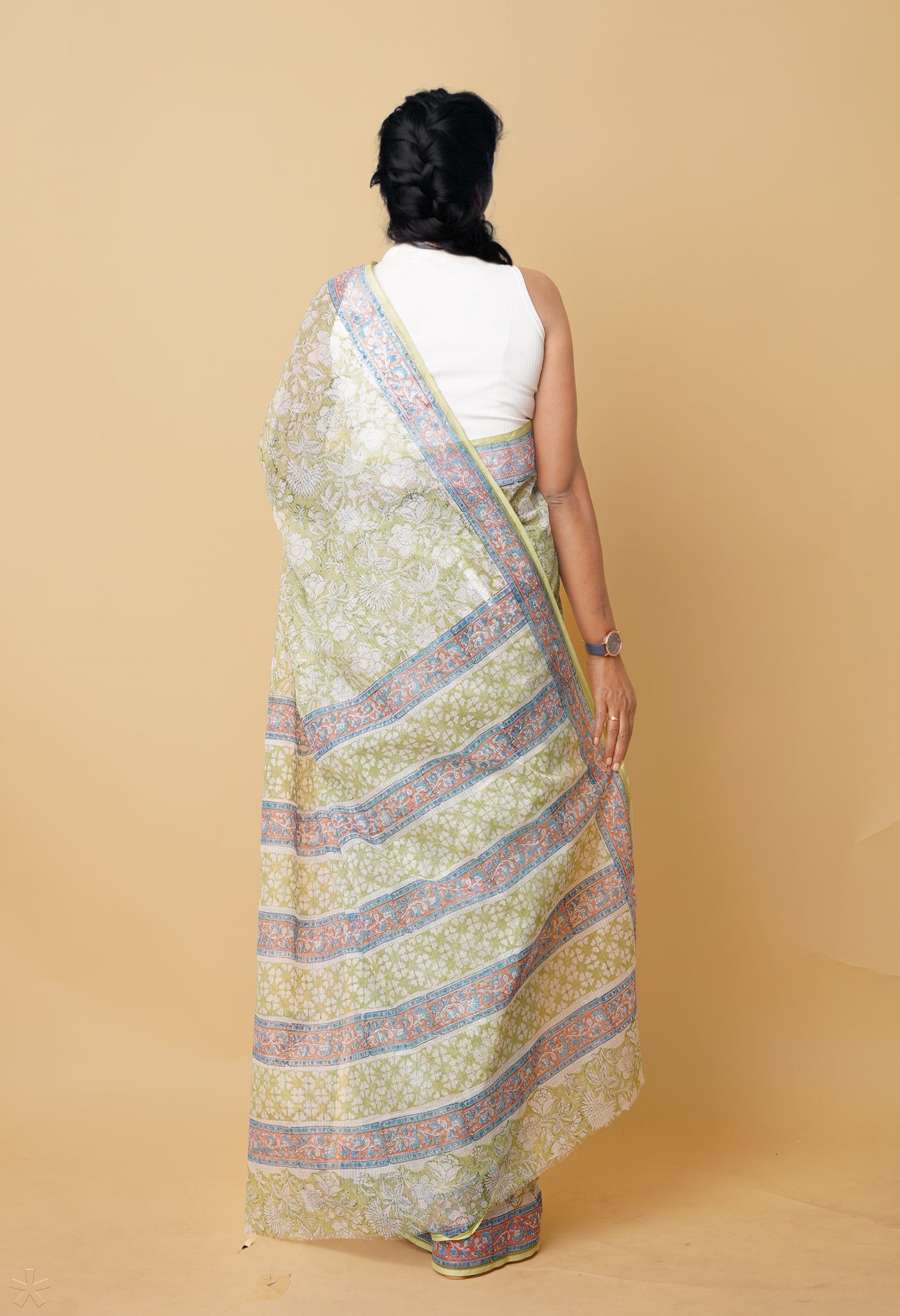 Green Pure Hand Block Printed Kota Saree