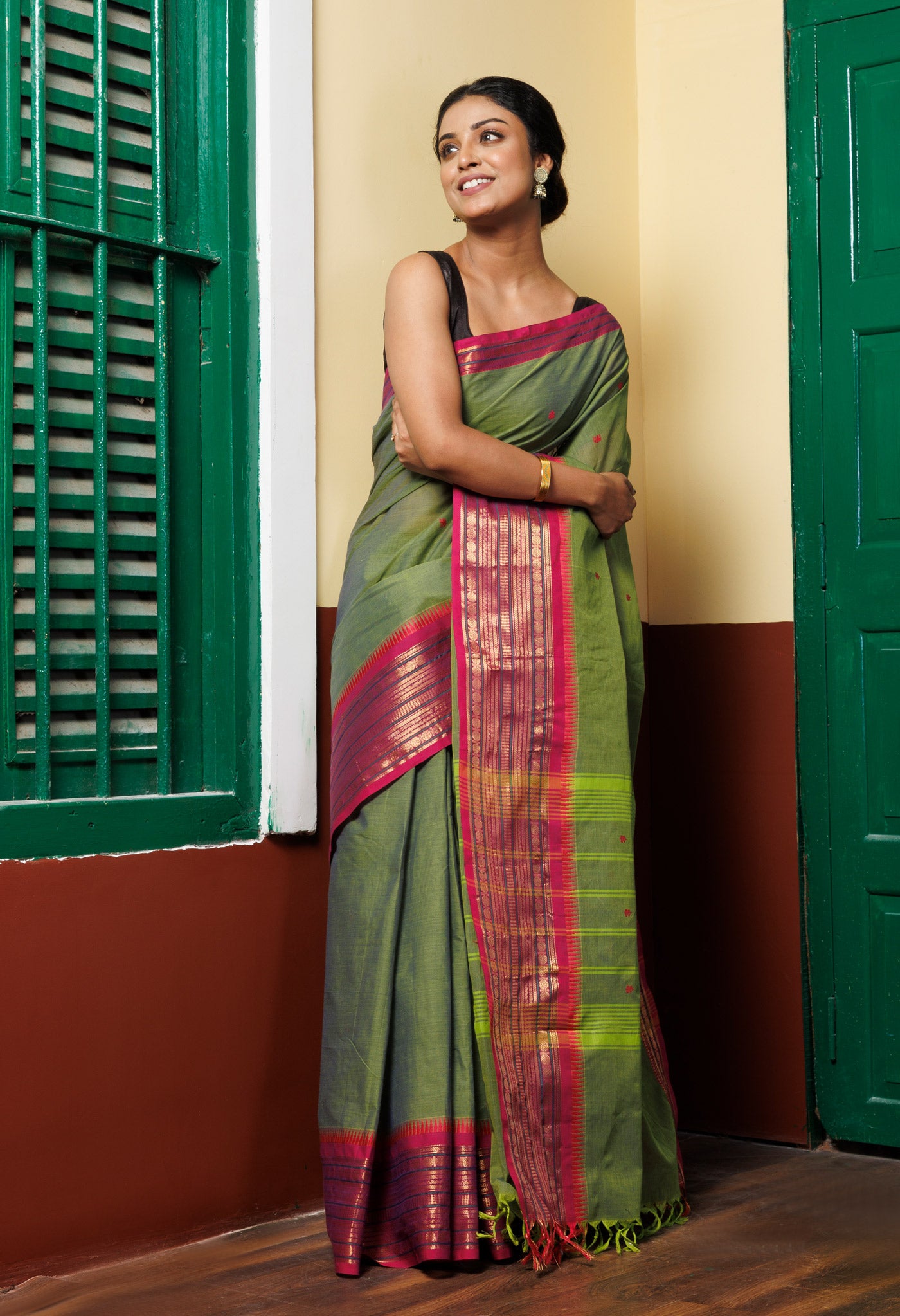 Green Pure Pavani Handcrafted Kanchi Cotton Saree