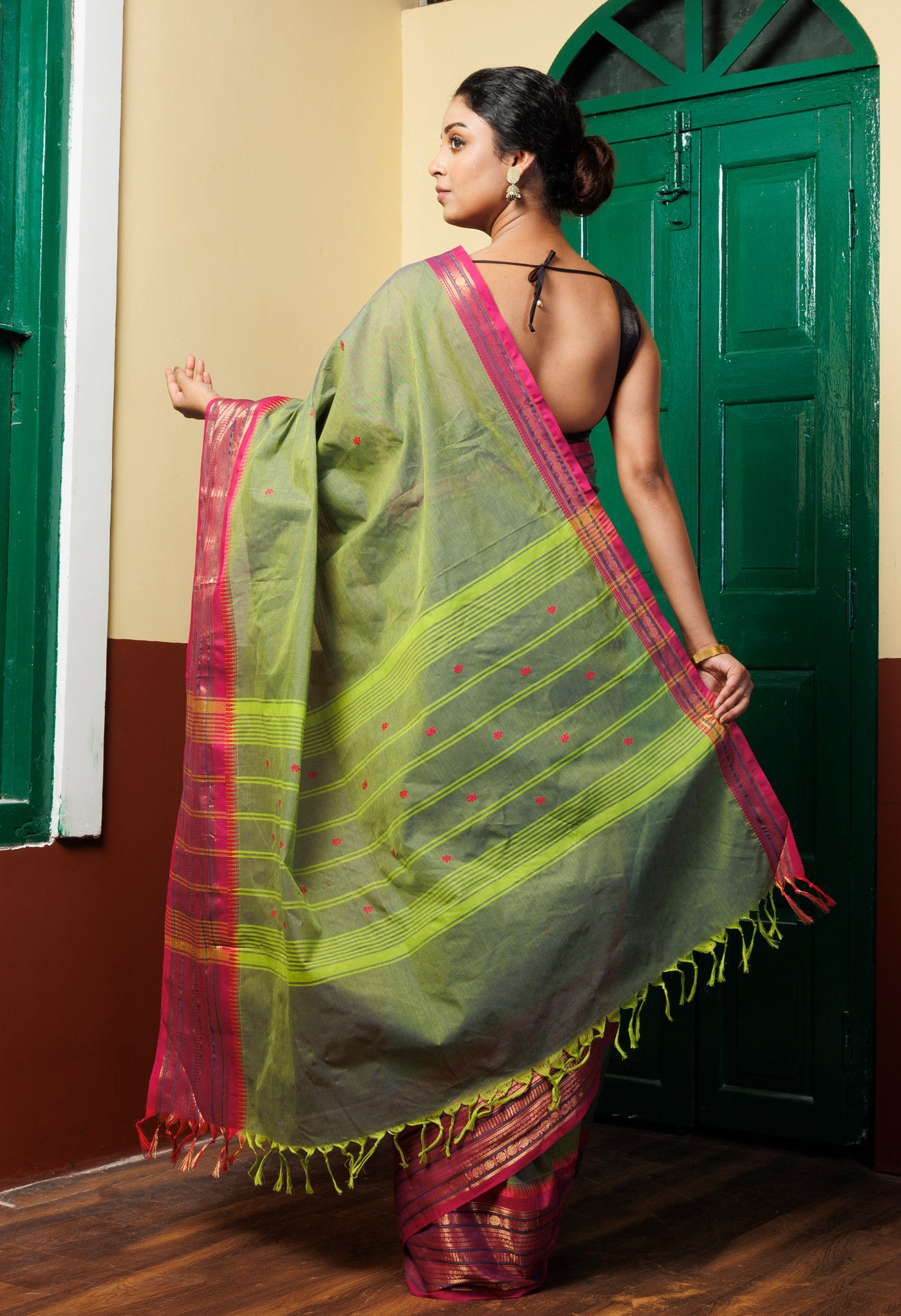 Green Pure Pavani Handcrafted Kanchi Cotton Saree