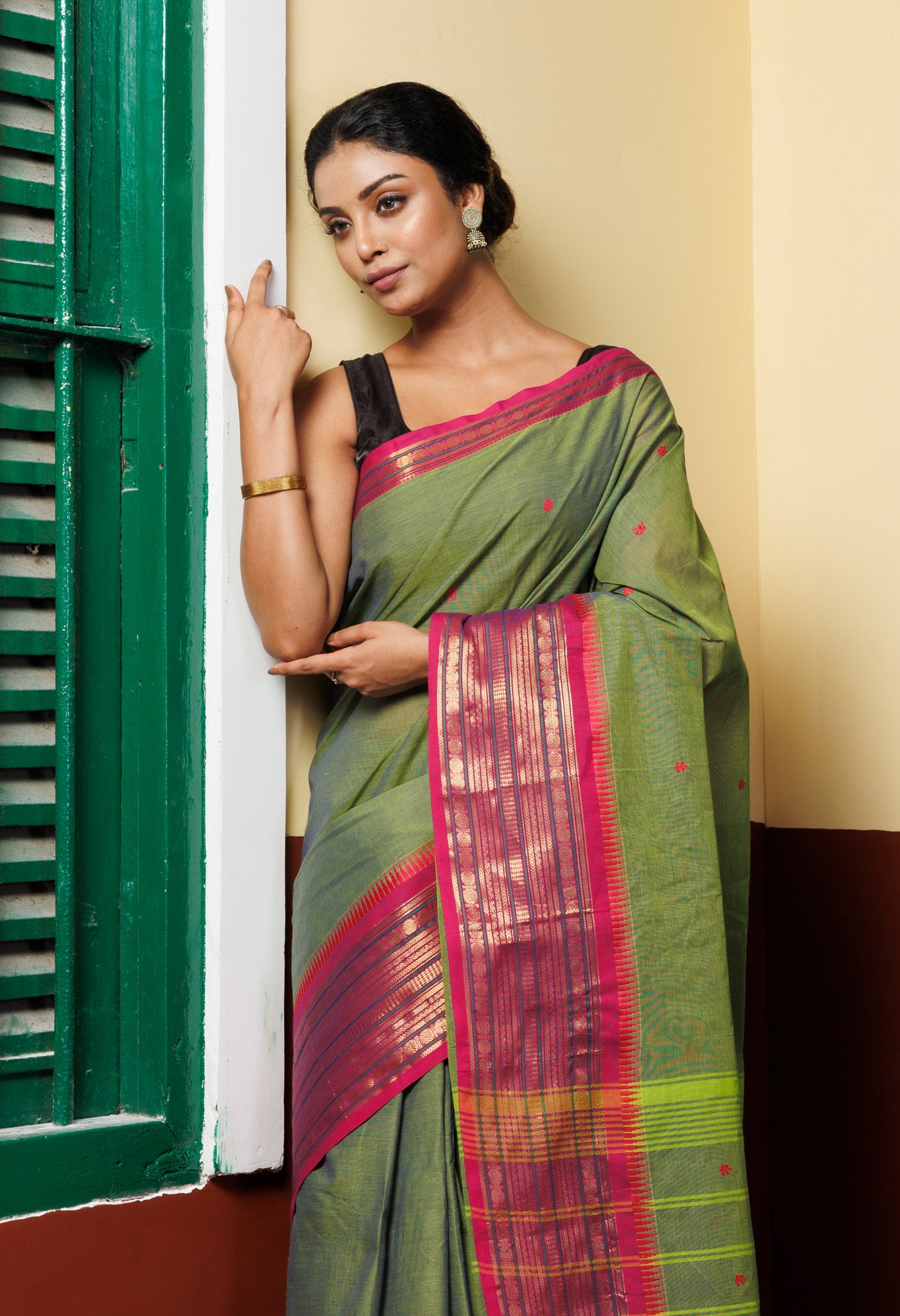 Green Pure Pavani Handcrafted Kanchi Cotton Saree