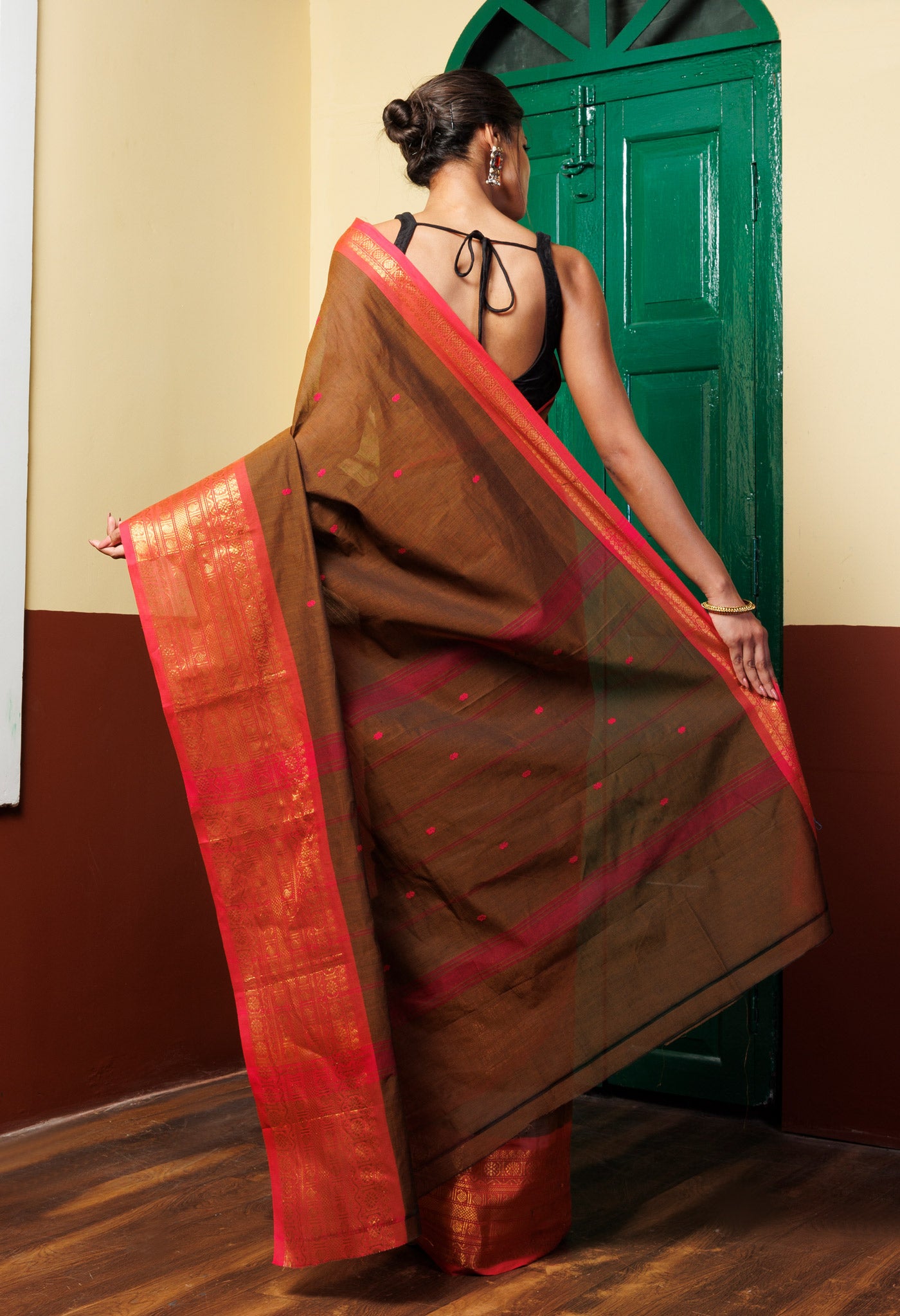Brown Pure Pavani Handcrafted Kanchi Cotton Saree-UNM76825