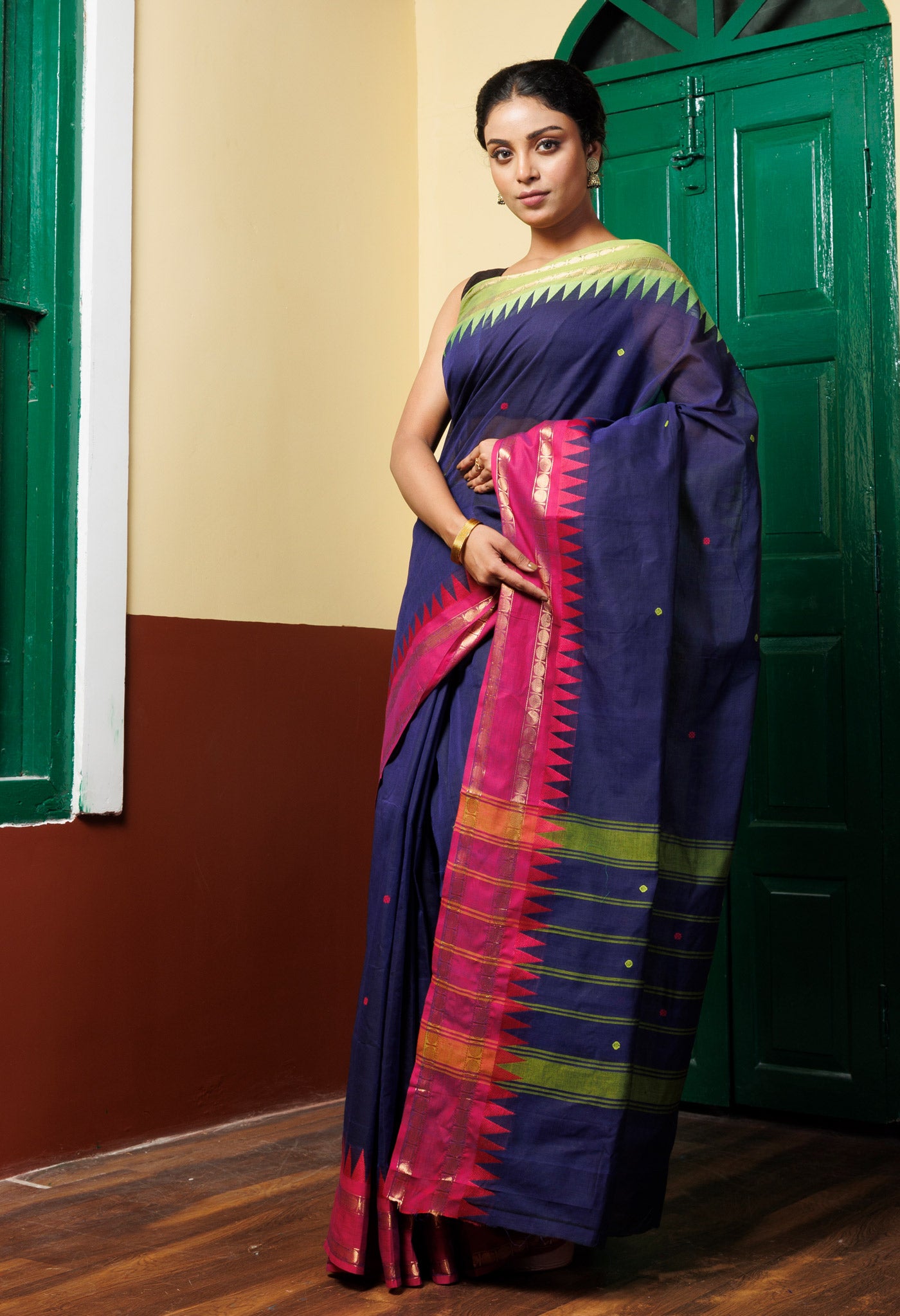 Navy Blue Pure Pavani Handcrafted Rasipuram Cotton Saree