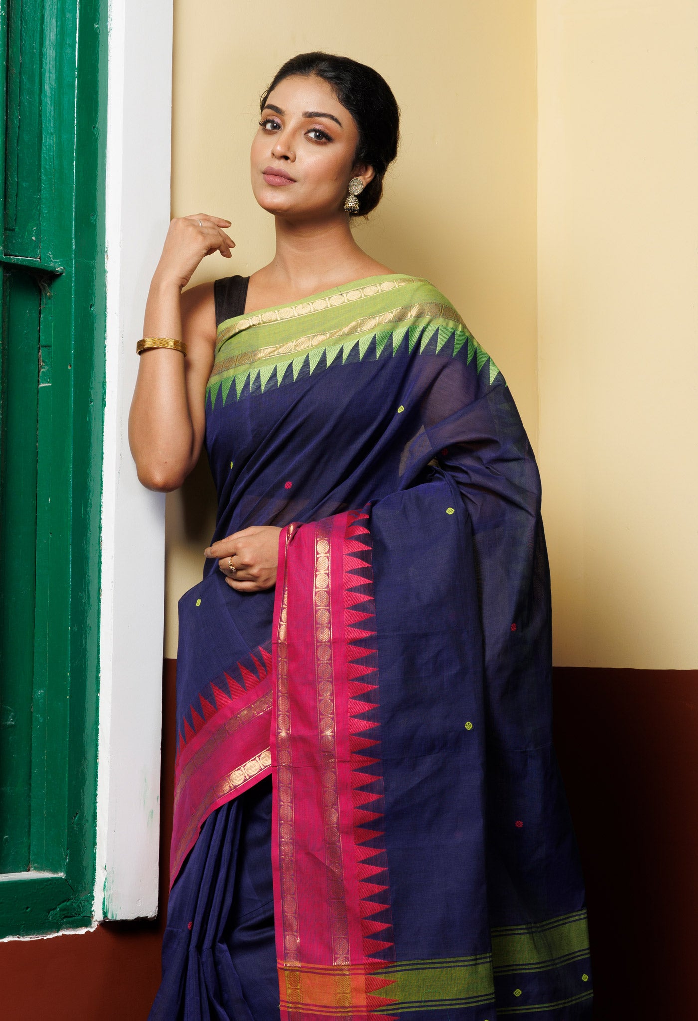 Navy Blue Pure Pavani Handcrafted Rasipuram Cotton Saree