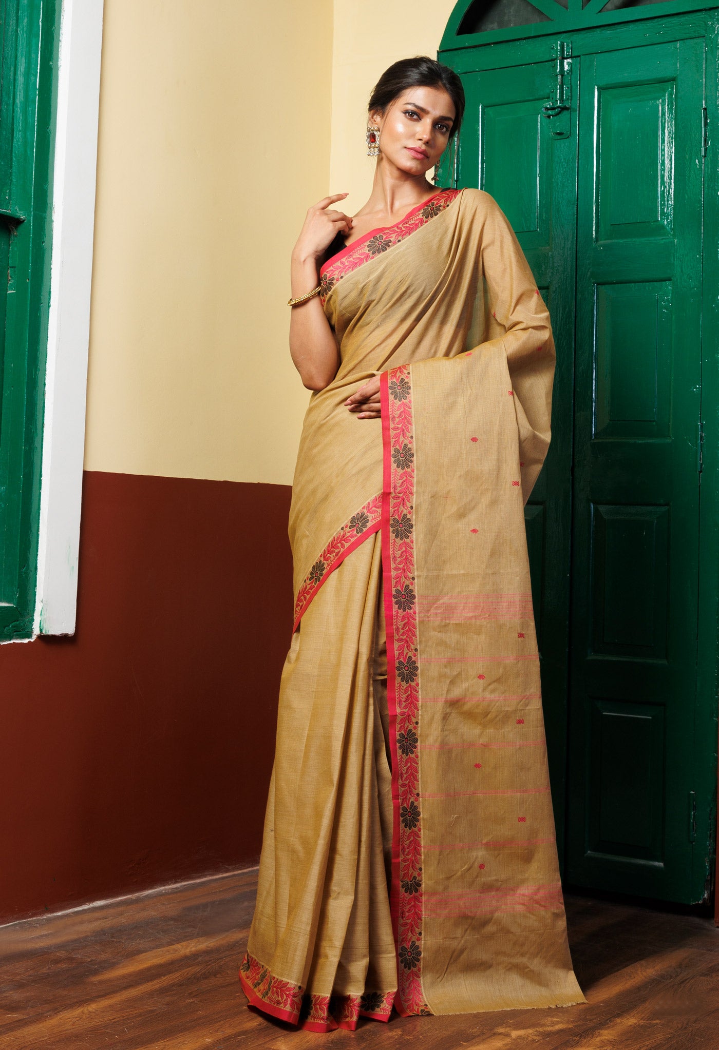 Brown Pure Pavani Handcrafted Kanchi Cotton Saree