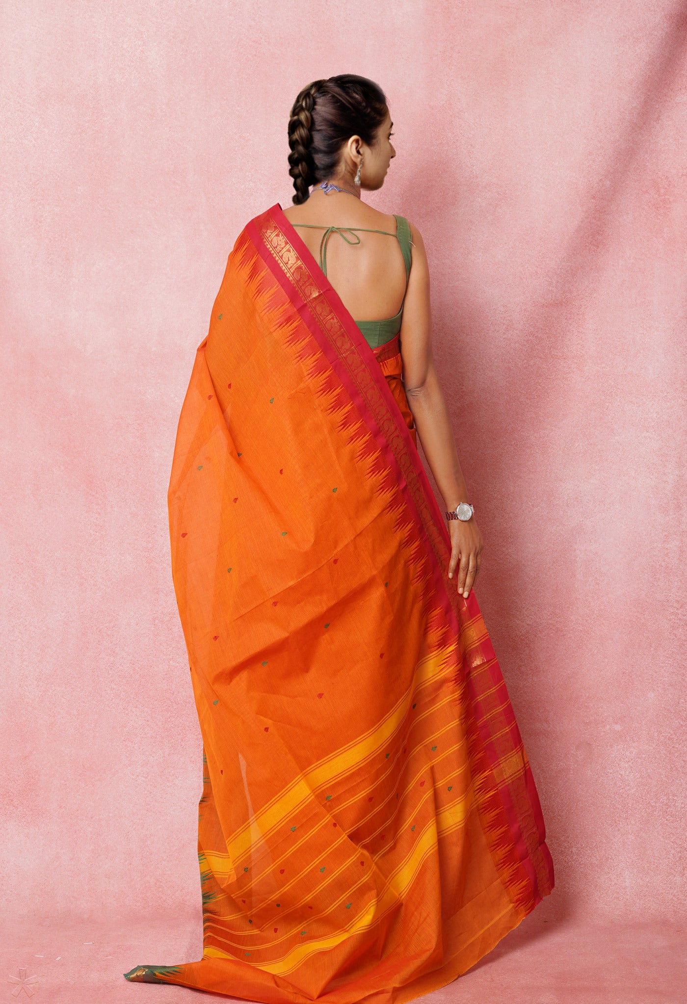 Orange Pure Pavani Handcrafted Rasipuram Cotton Saree