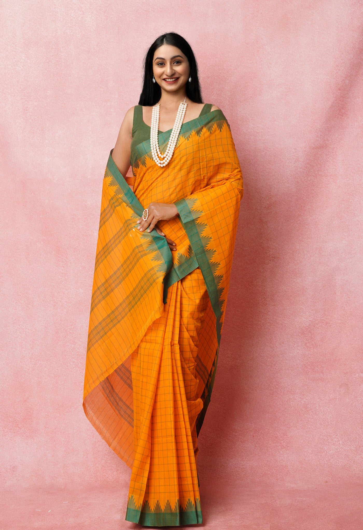 Yellow Pure Pavani Chettinad Soft  Cotton Saree