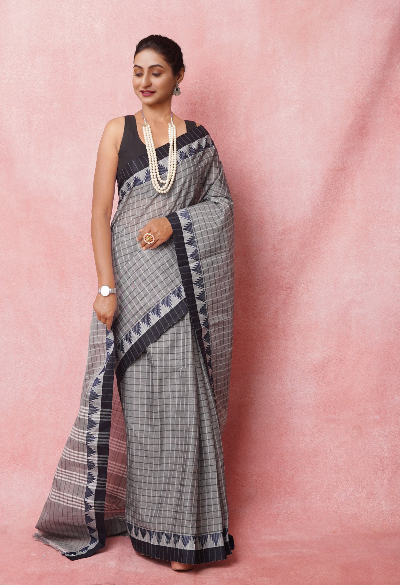 Grey Pure Pavani Chettinad Soft  Cotton Saree