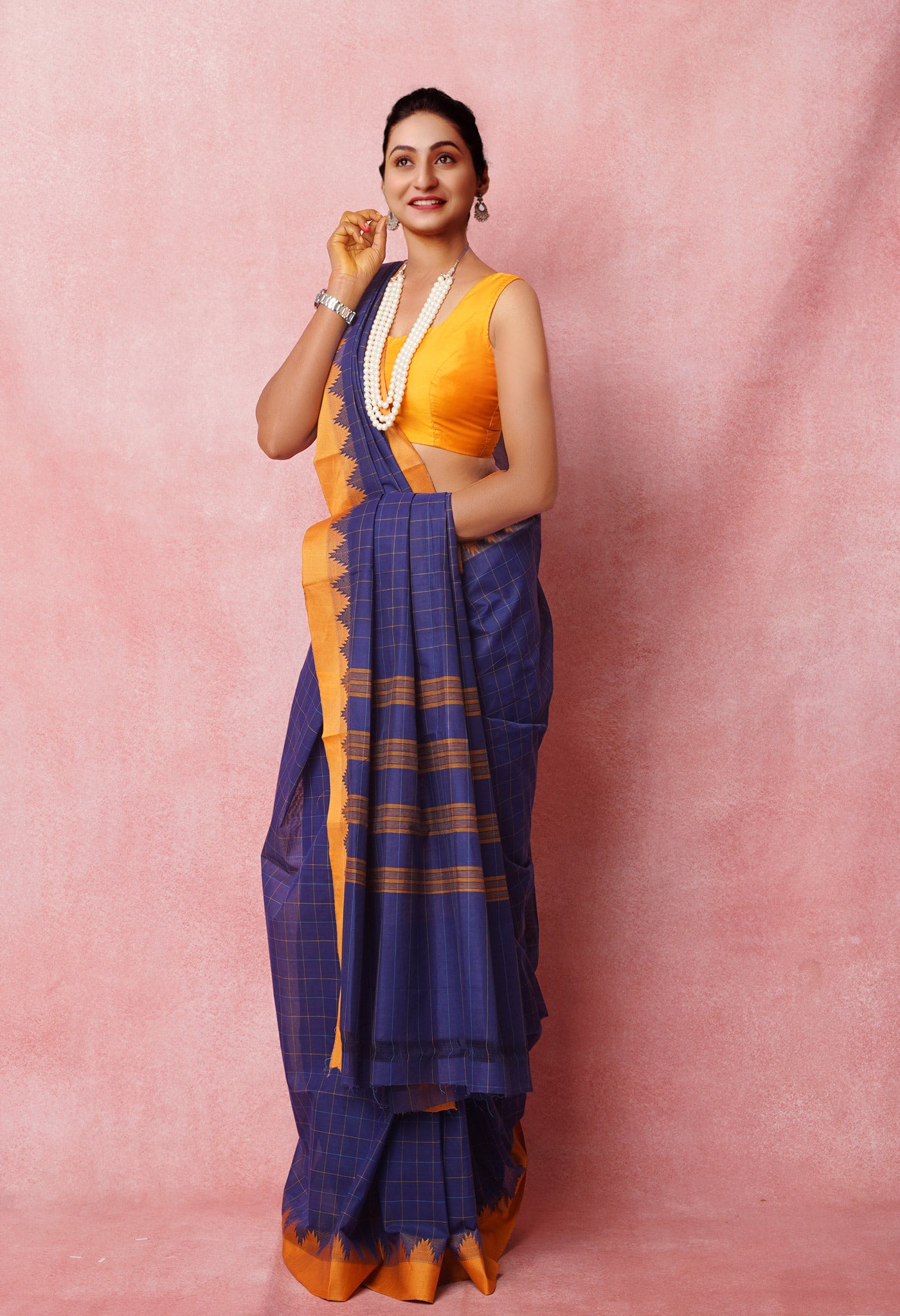 Navy Blue Pure Pavani Chettinad Soft  Cotton Saree