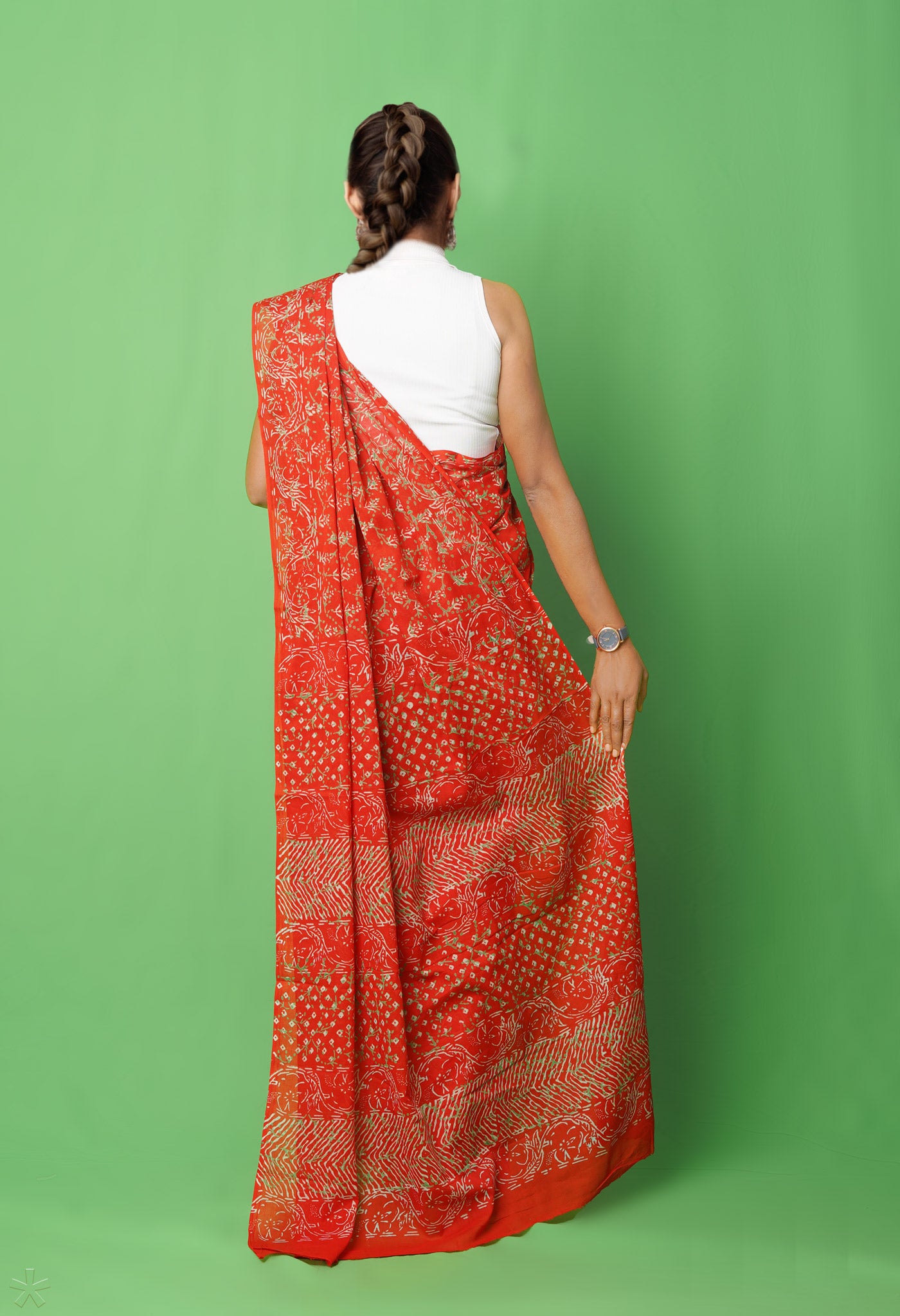 Red Pure Napthol Hand Block Pinted Superfine Mulmul Cotton Saree