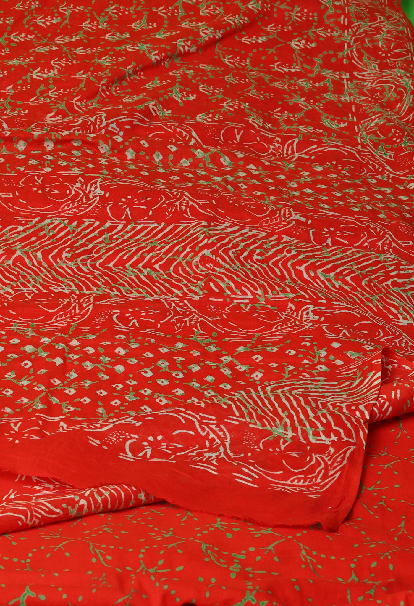 Red Pure Napthol Hand Block Pinted Superfine Mulmul Cotton Saree