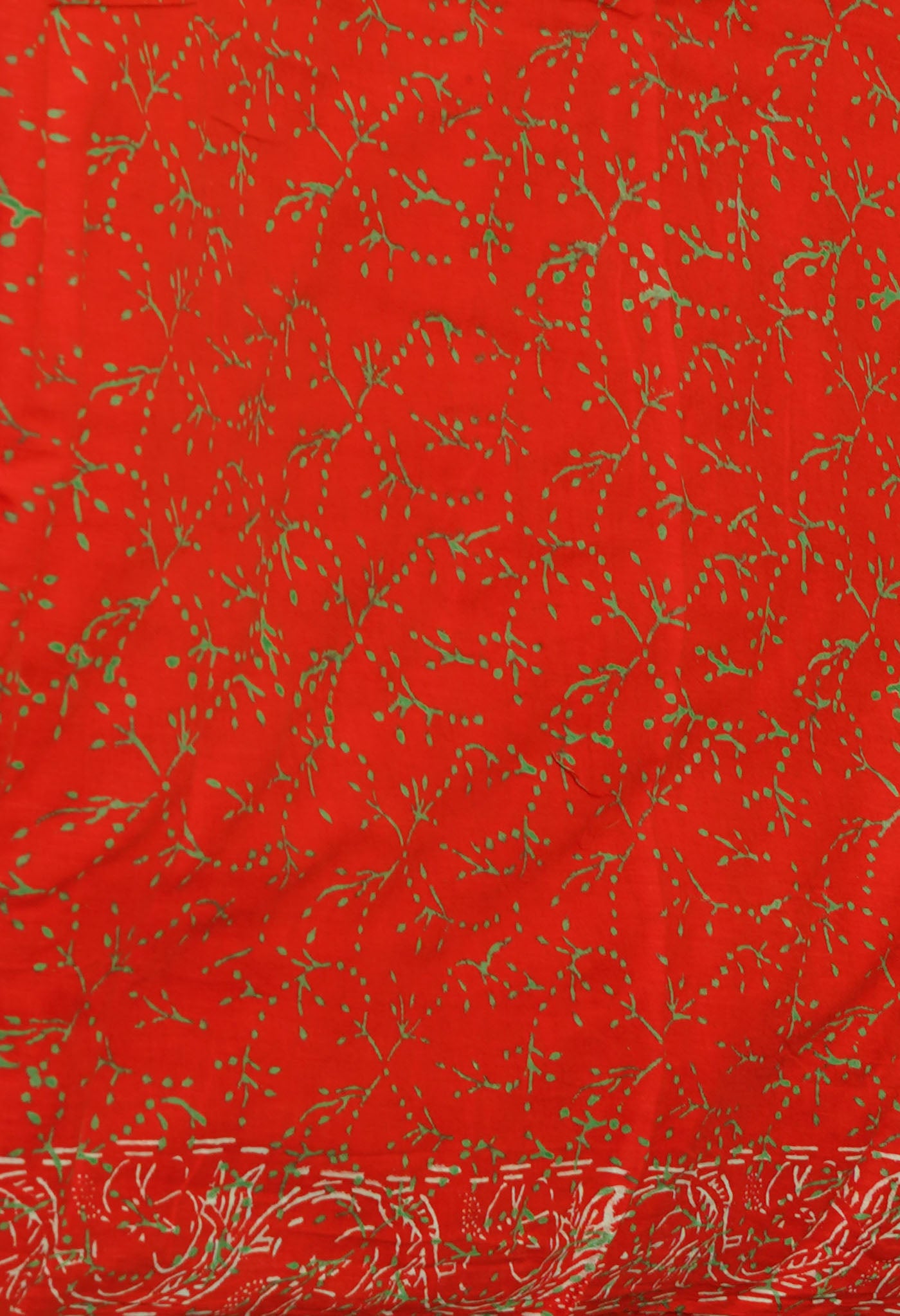 Red Pure Napthol Hand Block Pinted Superfine Mulmul Cotton Saree