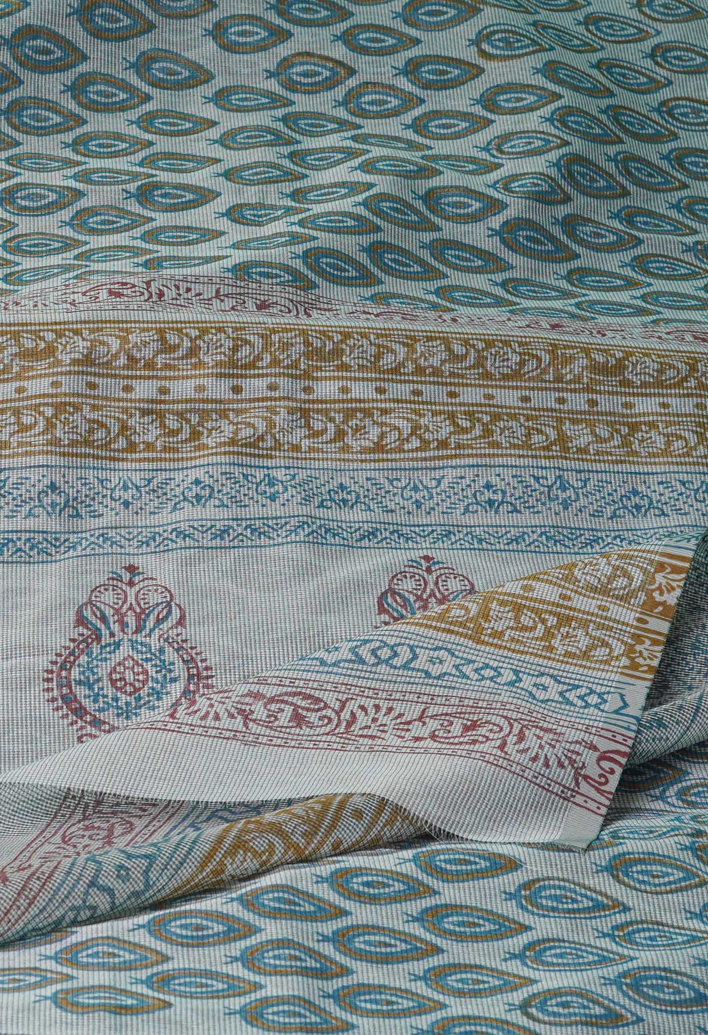 Grey Block Printed Supernet Saree