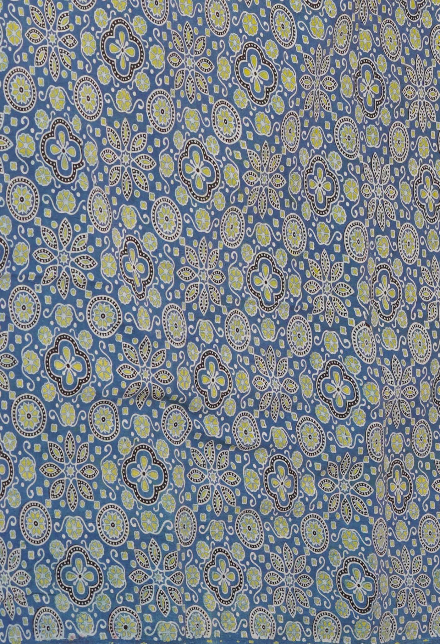 Yellow Block Printed Supernet Saree