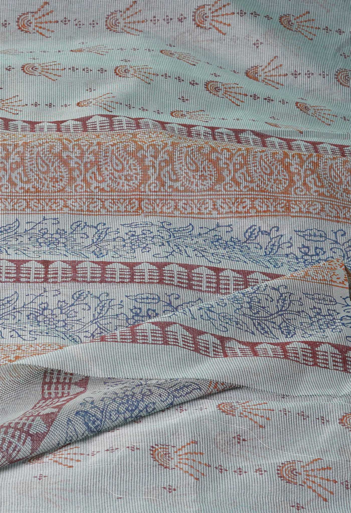 Grey Block Printed Supernet Saree