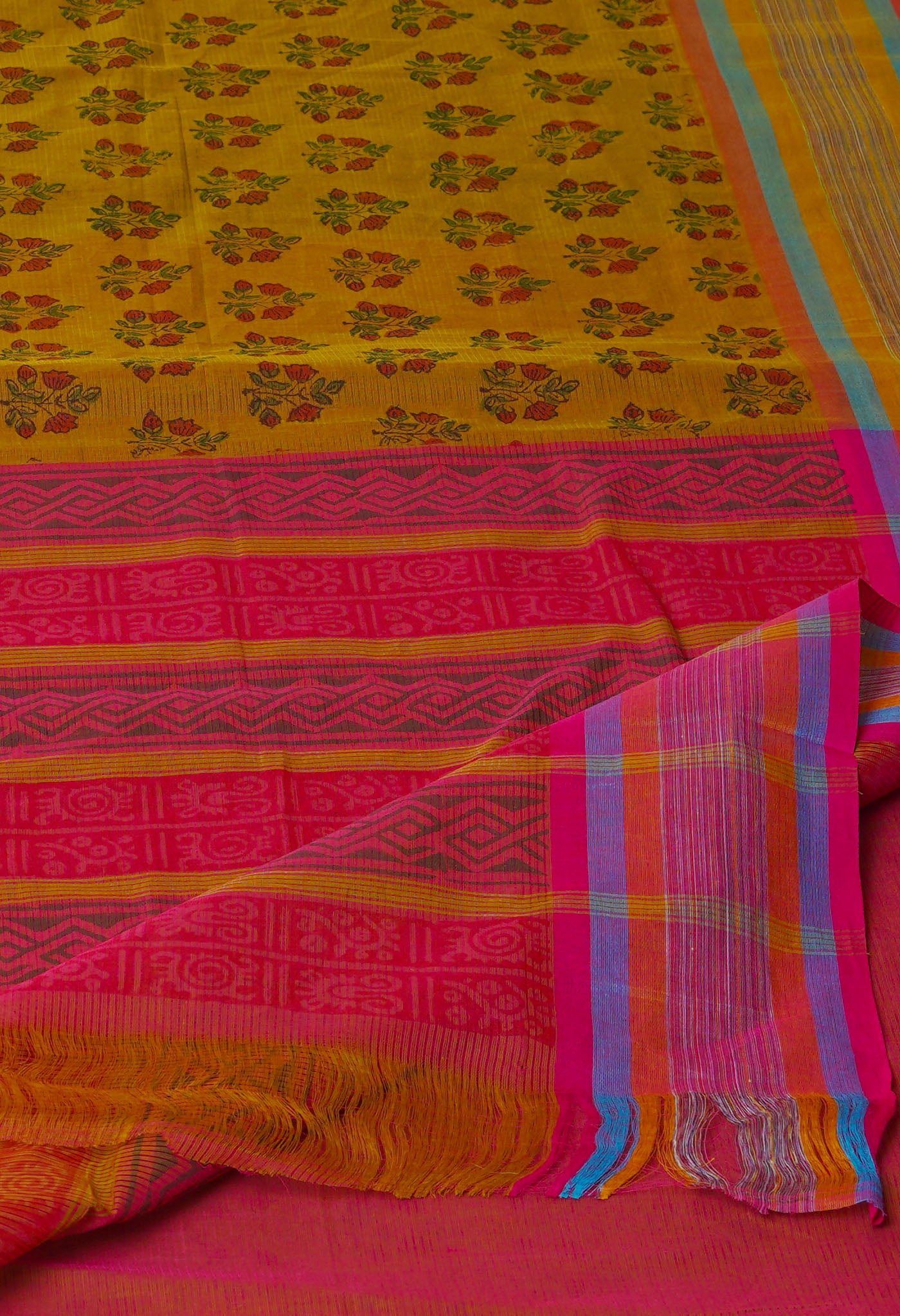 Mehind Green Pure Block Printed Mangalgiri Cotton Saree