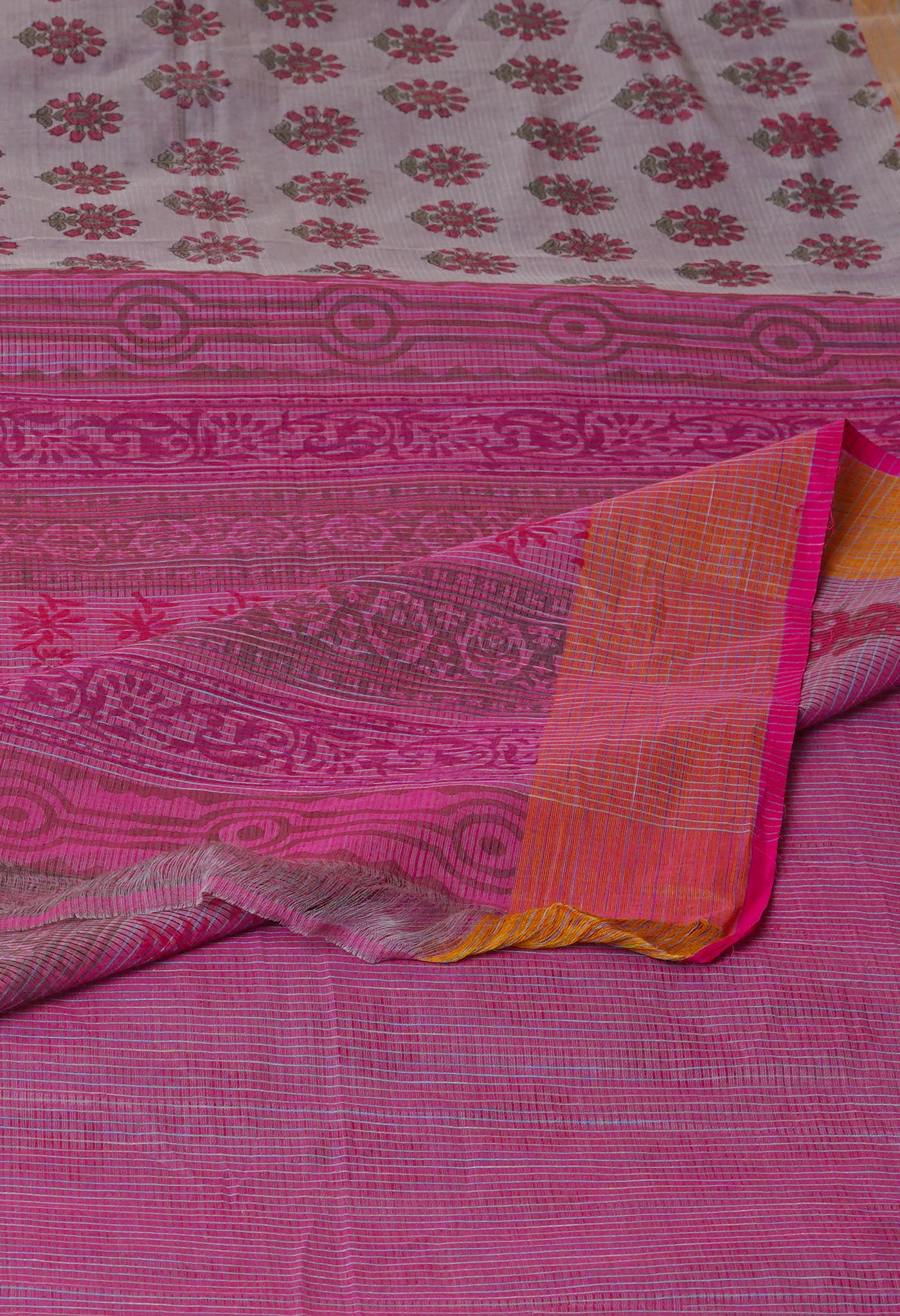 Grey Pure Block Printed Mangalgiri Cotton Saree