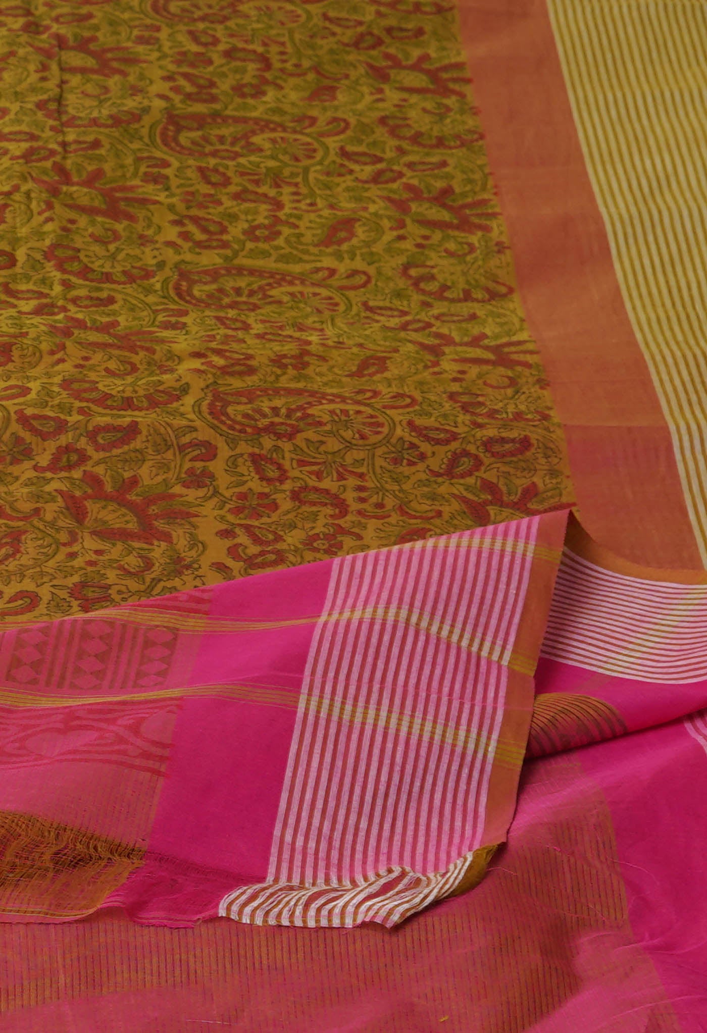 Mehind Green Pure Block Printed Mangalgiri Cotton Saree