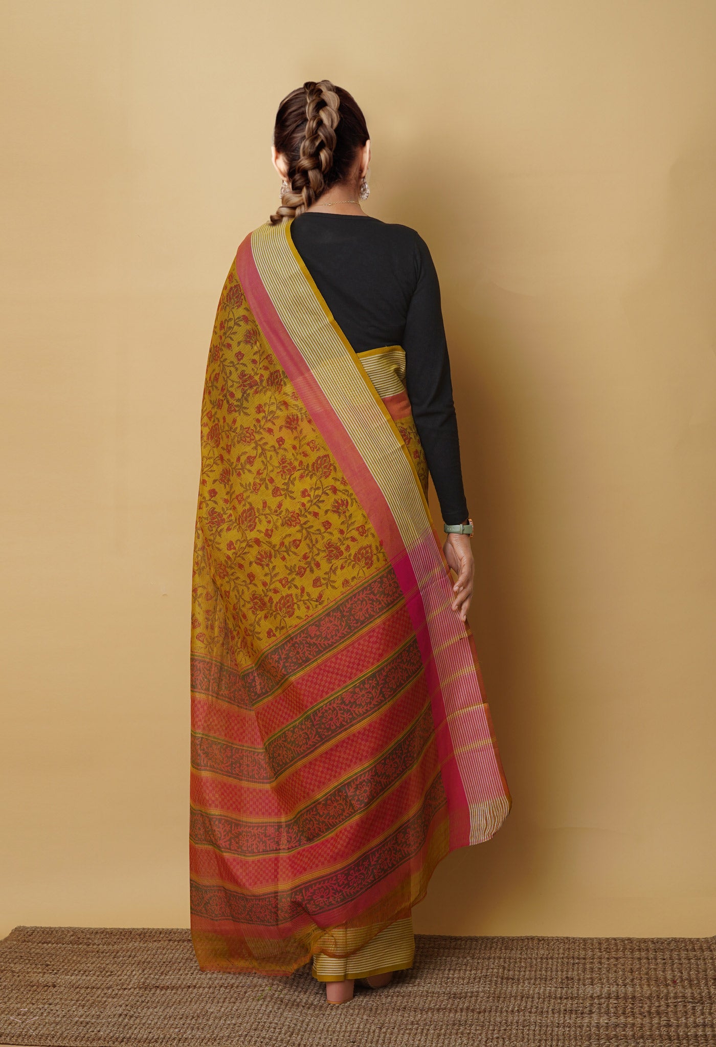 Mehind Green Pure Block Printed Mangalgiri Cotton Saree