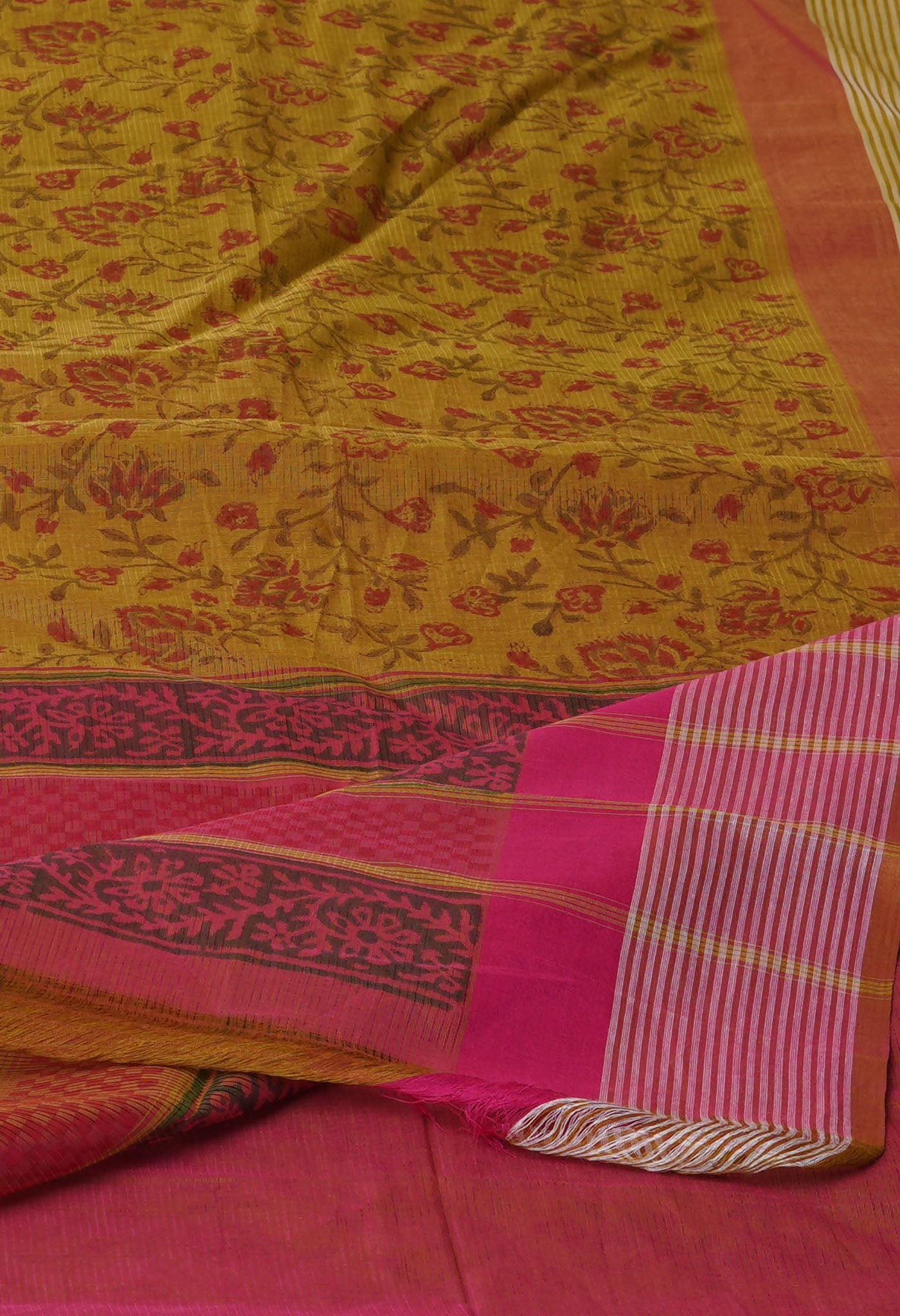 Mehind Green Pure Block Printed Mangalgiri Cotton Saree