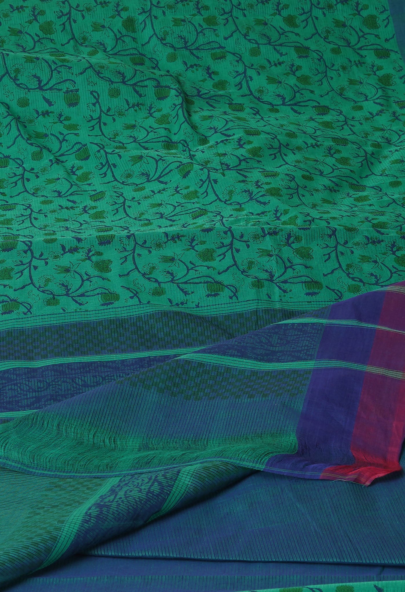 Green Pure Block Printed Mangalgiri Cotton Saree