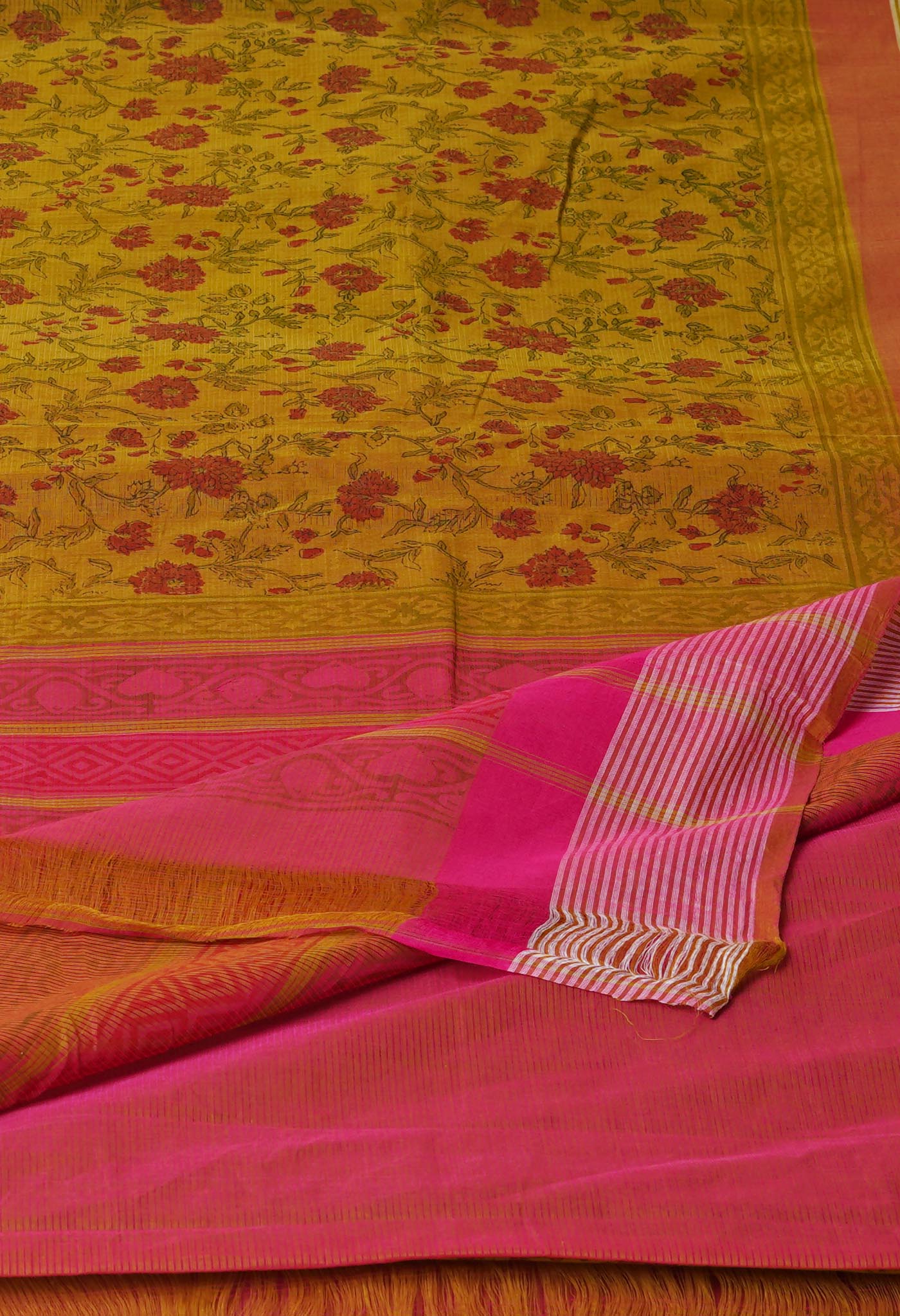Mehind Green Pure Block Printed Mangalgiri Cotton Saree