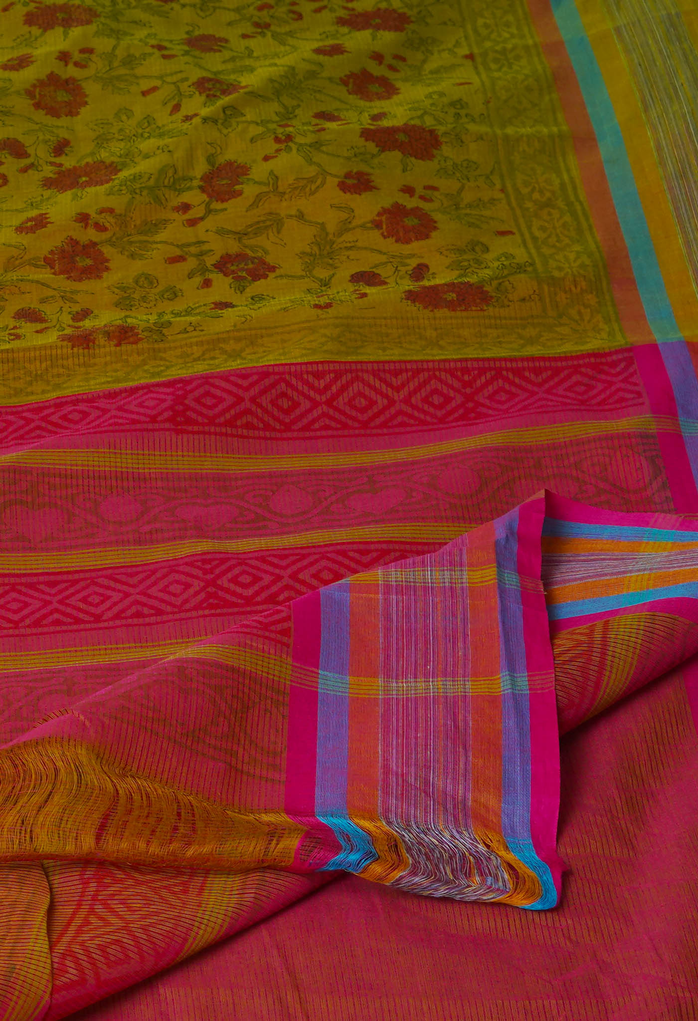 Mehind Green Pure Block Printed Mangalgiri Cotton Saree